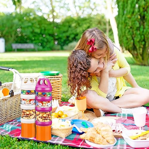 Miniatura 4 de BeneLabel Tarros de aperitivos apilables de 4 piezas con bloqueo giratorio, contenedor de viaje de fórmula para almacenar leche, proteína en polvo,