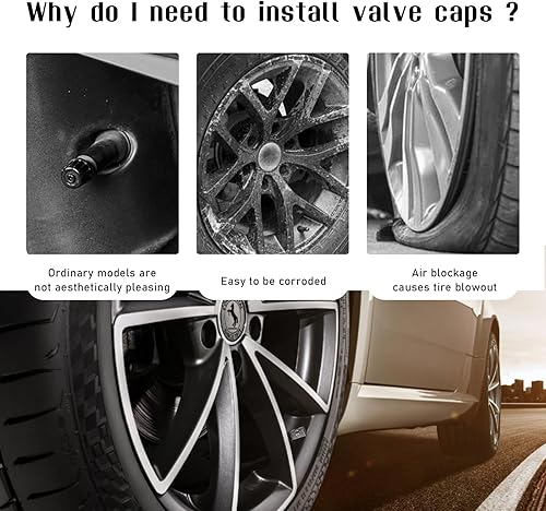 Miniatura 3 de 5 tapas para vástago de válvula de neumático, cubiertas de vástago de válvula de rueda de aleación de aluminio con anillo de goma, tapones