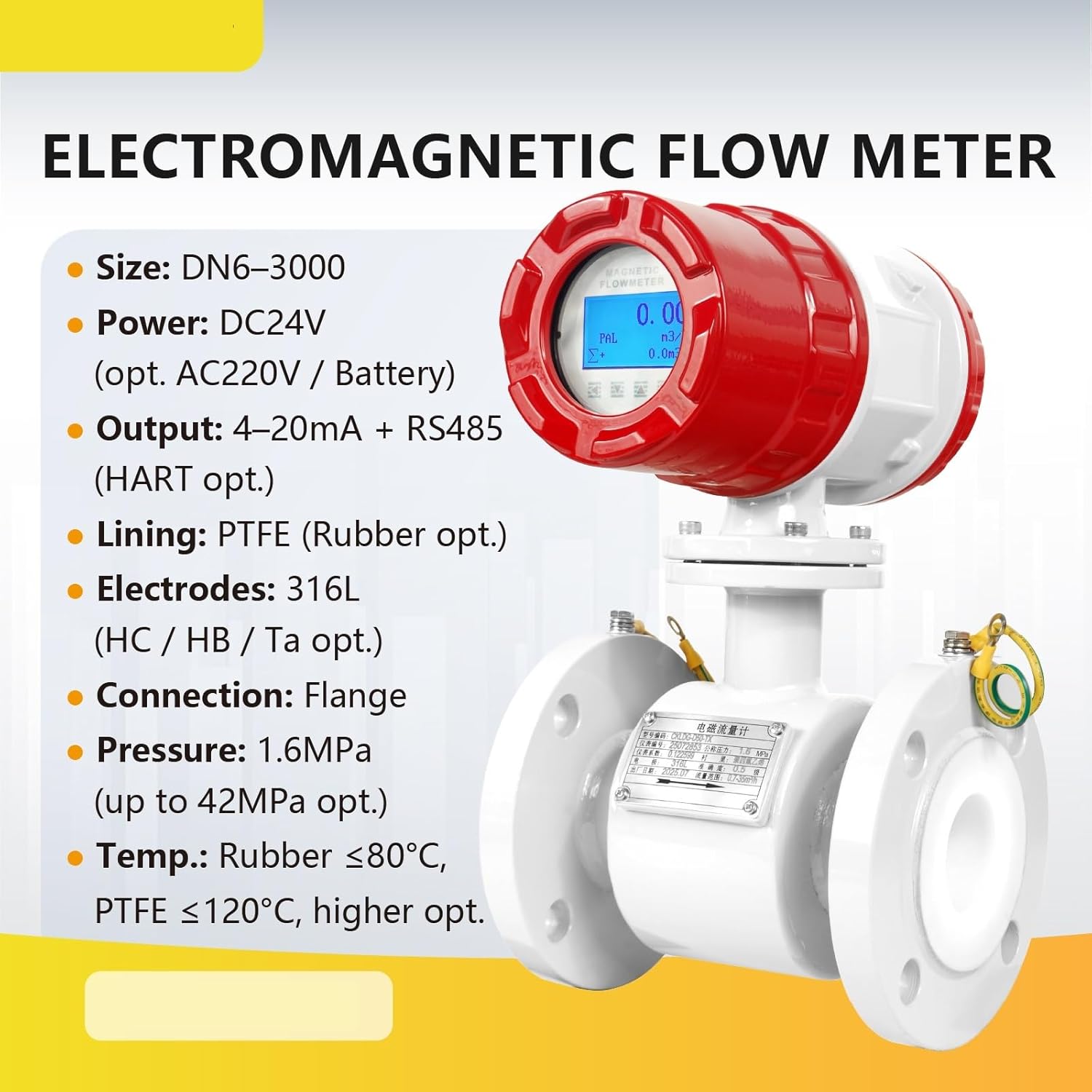 Electromagnetic Flow Meter for Wastewater Firefighting Potable Water Acid Alkali Corrosive Liquid Inline Installation(DN25-normal)