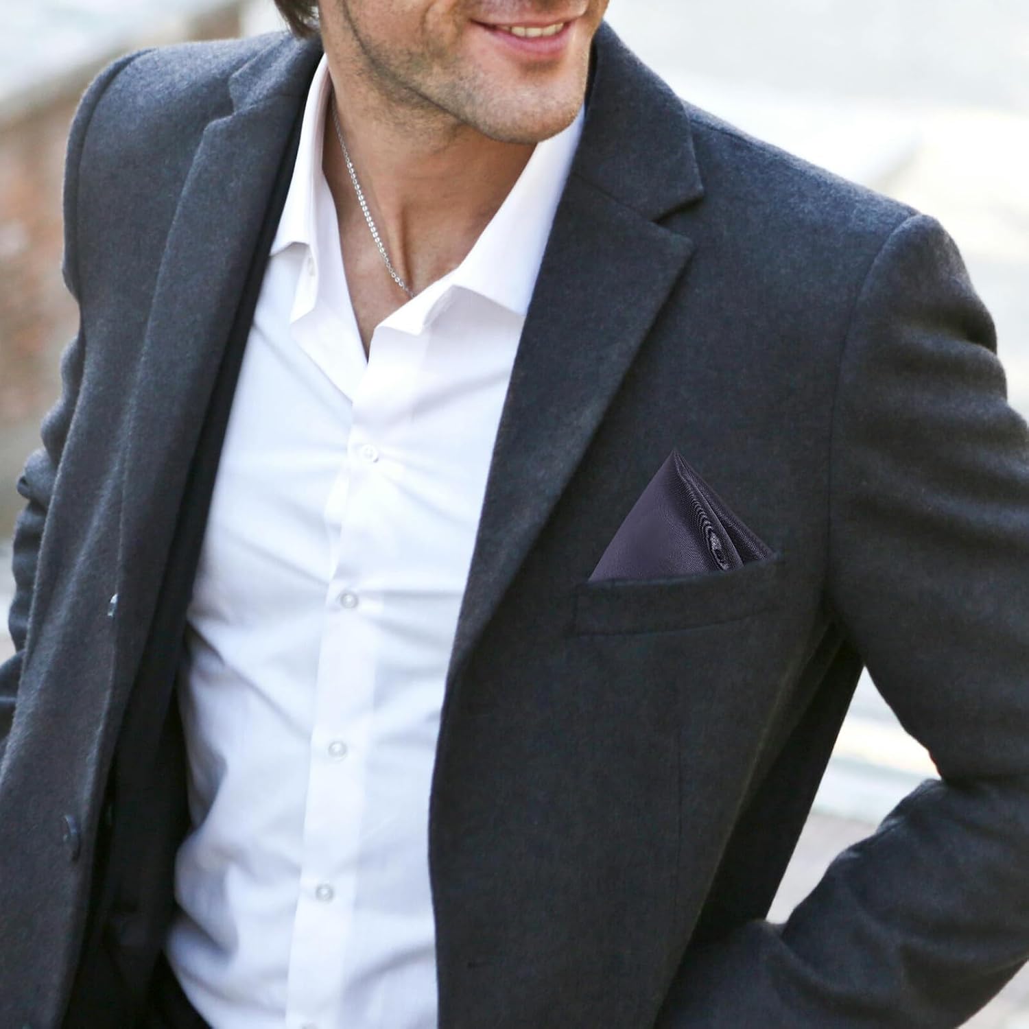 Polyester Pocket Square for Men, Plain Light Navy Handkerchief Square, Suit Accessory for Wedding Party and Formal Events