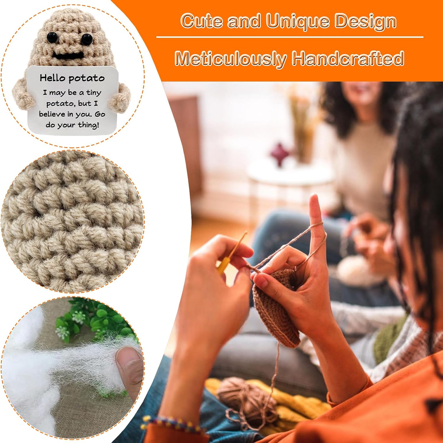 Funny Positive Crochet Potato Gifts - 12Pcs Handmade Emotional Cheer Up Support Toy Gifts for Women Men Birthday Employee Coworker Birthday Encouragement Plush Doll Inspirational Card