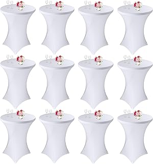 12 Pack Cocktail Spandex Tablecloth 32"x43" Cocktail Table Cover Fitted for High Top Round Table for Bar Wedding Birthday Party Banquet (White)