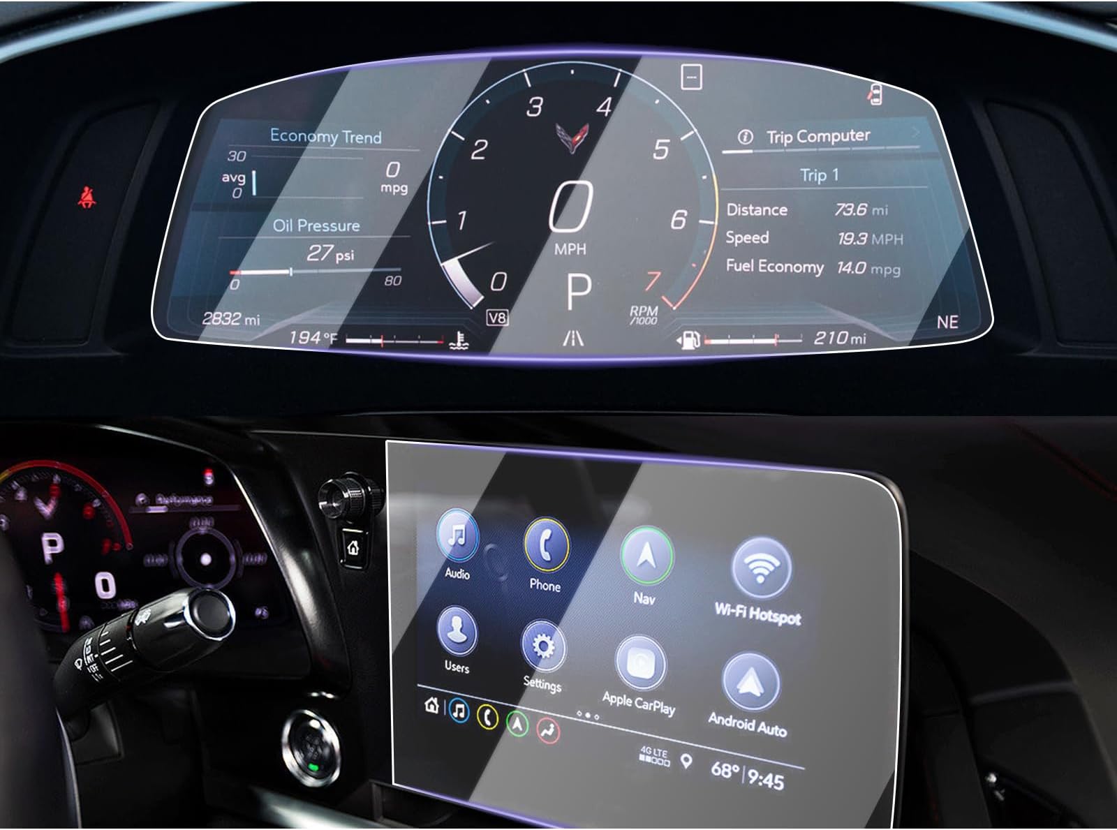 for 2024 2025 Chevrolet Corvette Screen Protector 12 Inch 2020-2025 Chevrolet Corvette Accessories 2025 Corvette Screen Protector Anti-Glare PET Plastic 2025 Corvette Touchscreen Protective Film Corvette 2025 Accessories