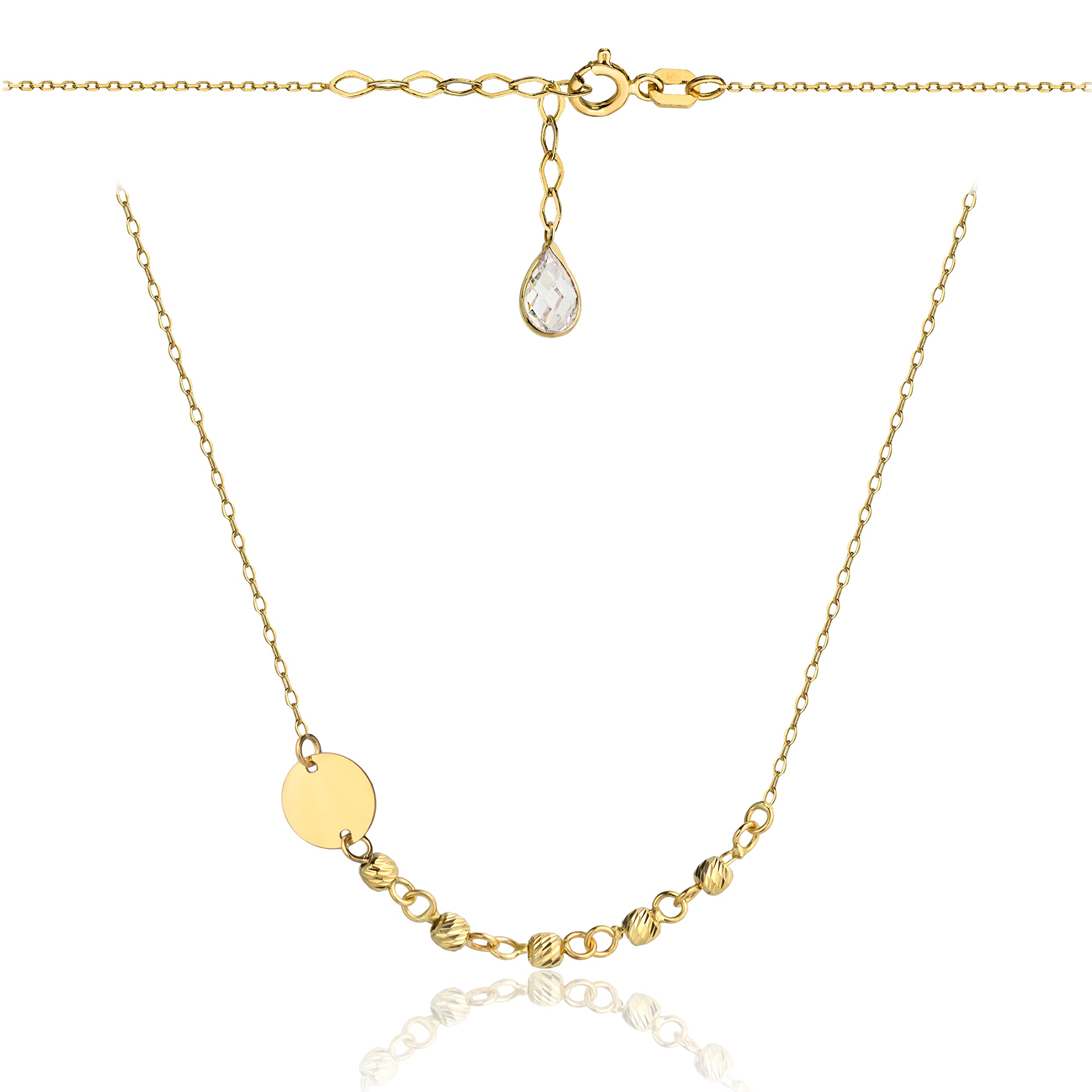 Collar de Oro Amarillo 585 de 14 Quilates para Mujer, Cadena con Colgante Personalizado de Círculo, Bola de Circonita, Grabado
