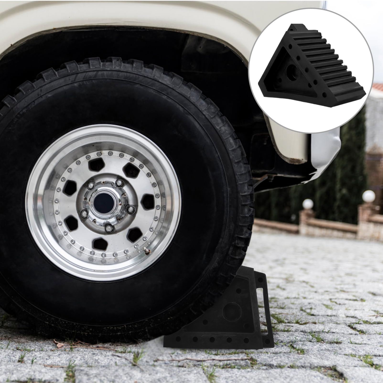 iplusmile Tope para Rueda de Goma Negro Antideslizante, Calzo Portátil | Triángulo de Seguridad para Vehículo, Fricción Extra en Pendiente, Uso en Motocicletas y Aparcamiento