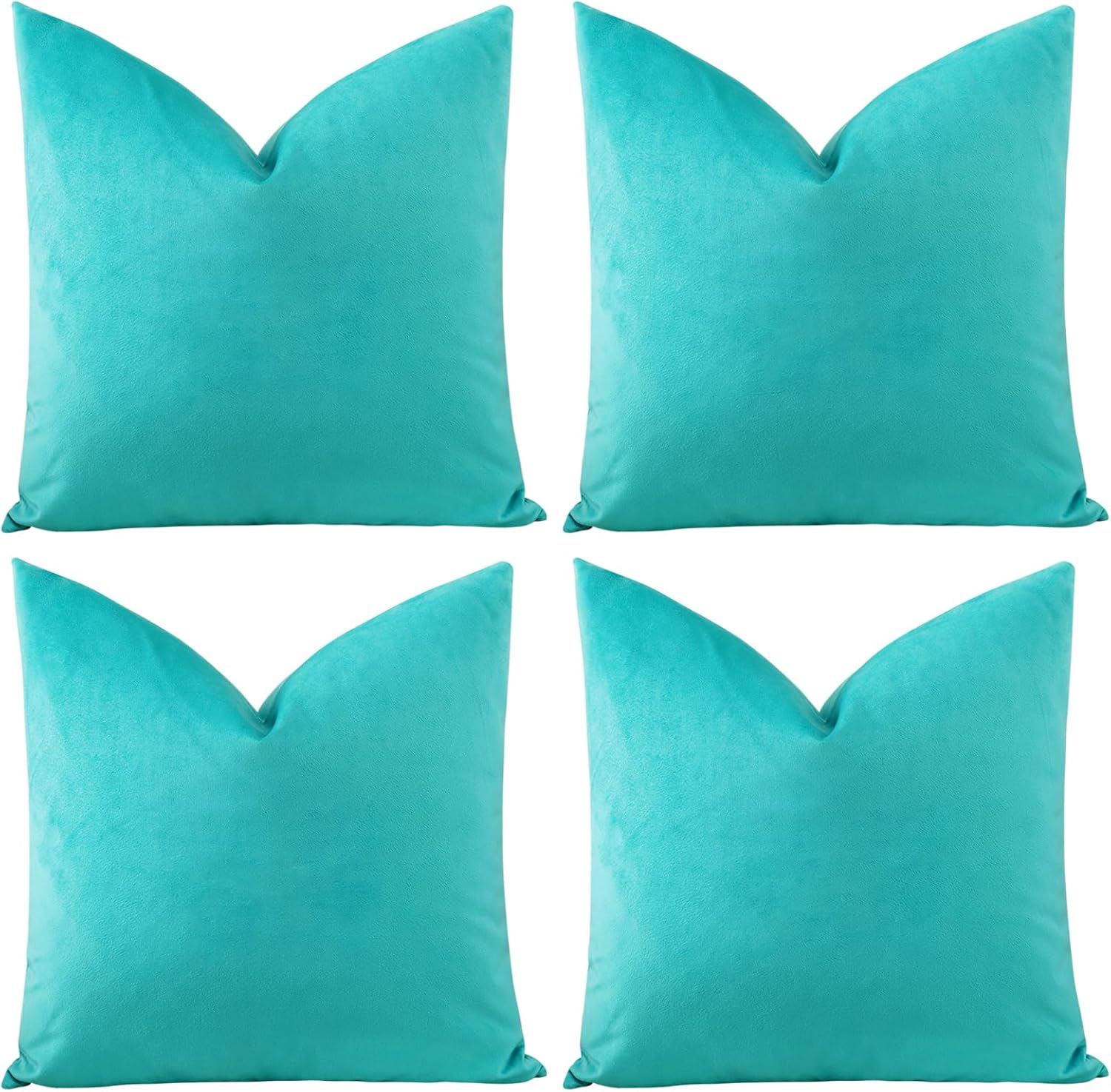 OTOSTAR Set of 4 Decorative Throw Pillow Covers Soft Velvet Solid Square Pillow Cases Luxury Cushion Covers Case for Sofa Car Patio Bedroom Living Room 24x24 Inch, Teal