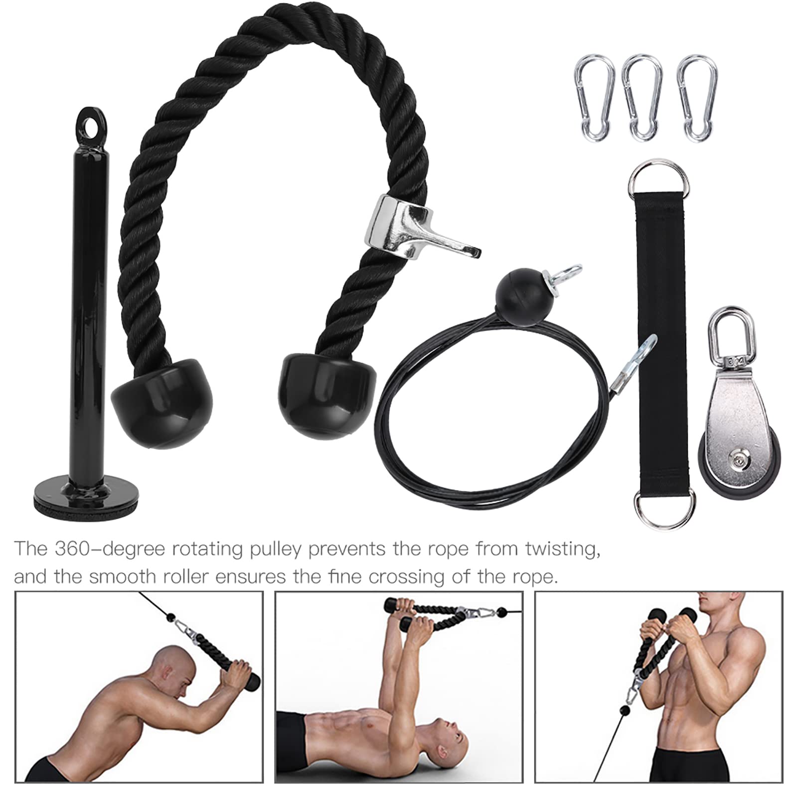 Equipo de Ejercicio de Cuerda de polea DIY, Kit de Entrenamiento de Fuerza de Brazo portátil, Kit de Entrenamiento de tríceps para Gimnasio en casa, Juego de 8 Uds de Acero
