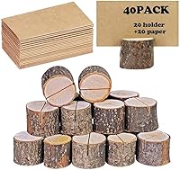 Vista 7 de whatUneed 40 juegos de portatarjetas de lugar, madera real rústica con soporte para tarjetas de mesa de corteza de madera, soporte para fotos