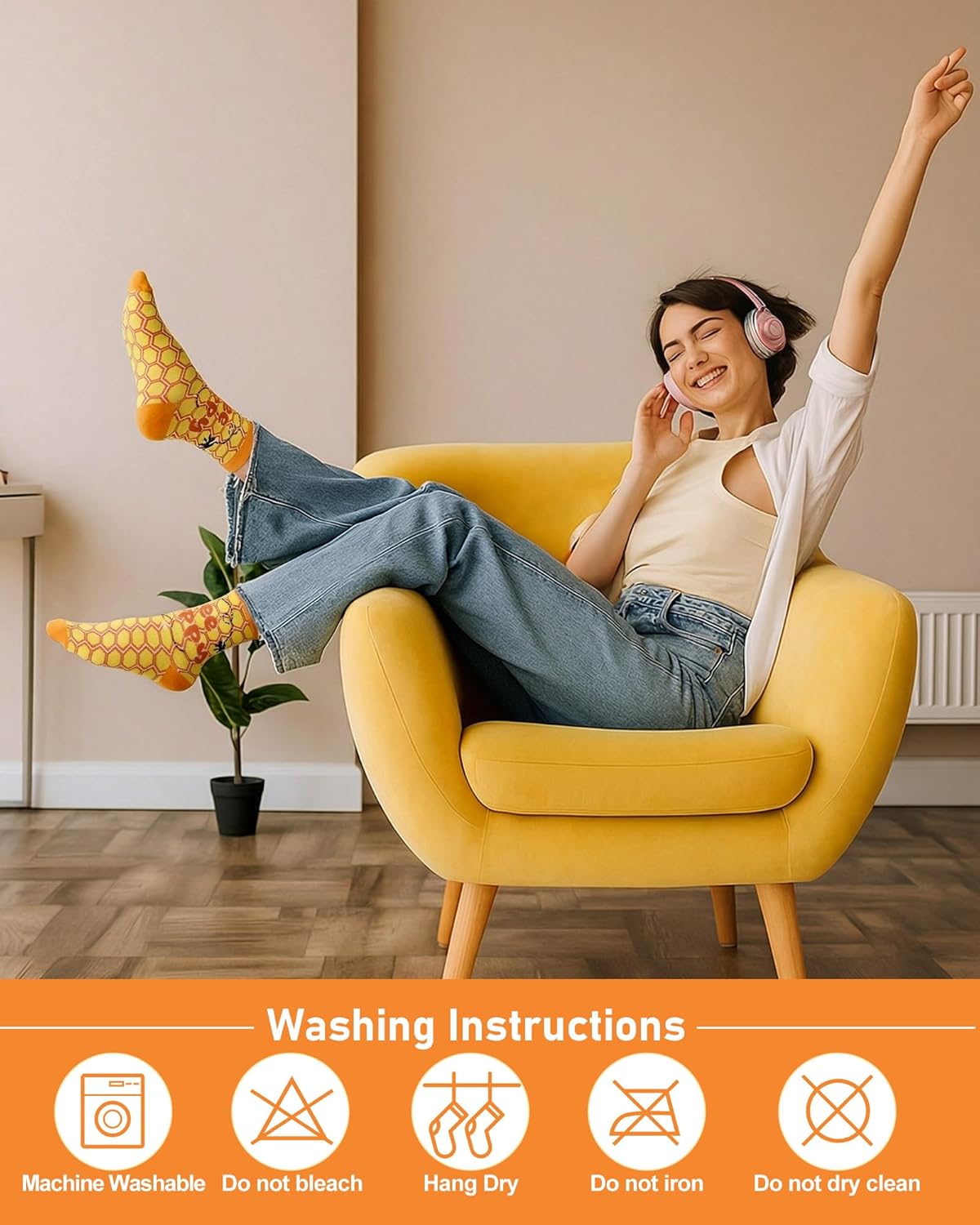 Hotop 6 Pairs Funny Bee Socks for Women Novelty Bee Cotton Crew Socks for Honeybee Lover Christmas Holiday Birthday Gifts - Image 4