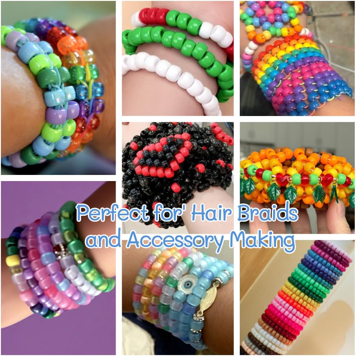 1000Pcs Multi-Colored Plastic Pony Beads Bulk for Craft,6 * 9mm Assorted Colors Hair Beads Black, red,Blue, White for Bracelets Making,Kandi Charms（Khaki）