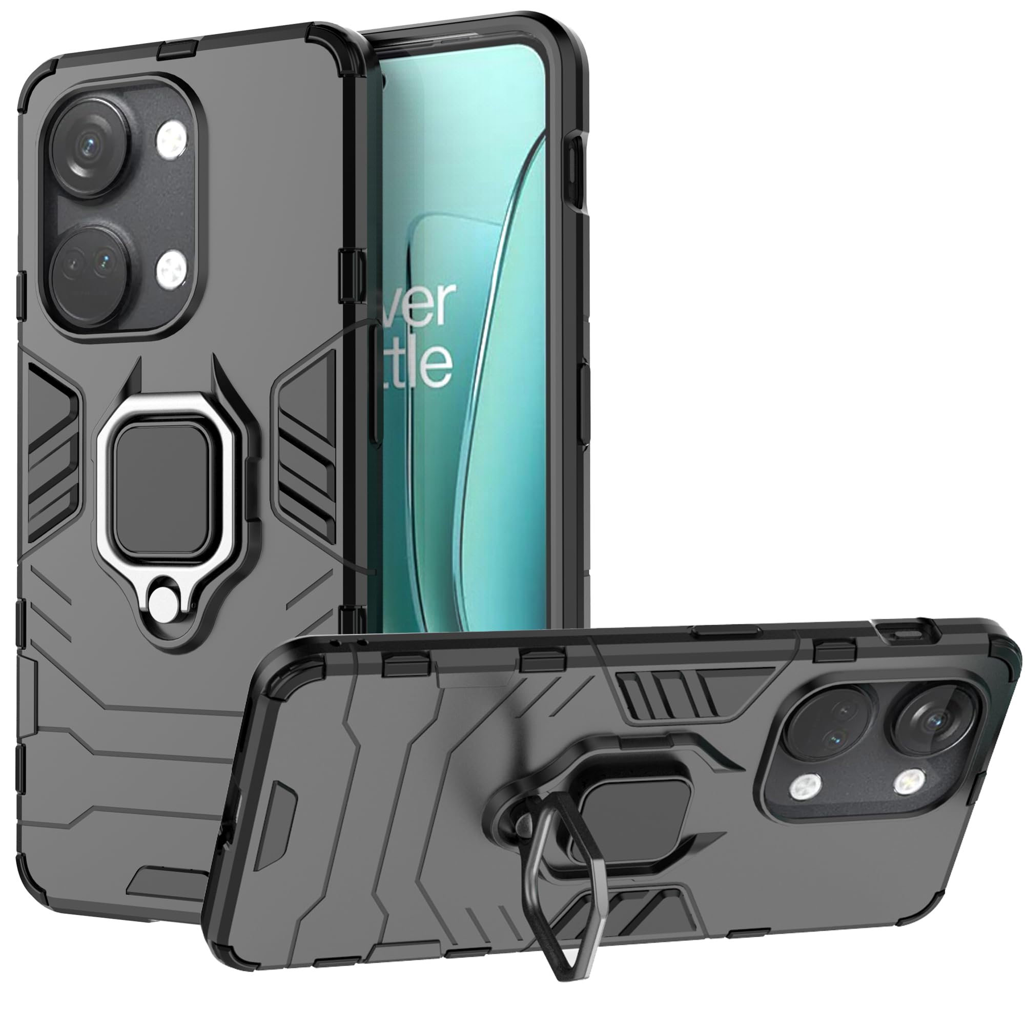 Custodia OnePlus Nord CE 5G Con Staffa Girevole 360° E Supporto Magnetico - Paraurti Misto PC+TPU, Nero