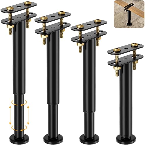 VETIN 4Pcs Adjustable Height Bed Support Legs 10-17 inch, Extra Durable Steel Bed Frame Support Legs with Wider Base, Bed Slat Support Leg for Heavy Duty/Wooden/King/Queen Bed Frame