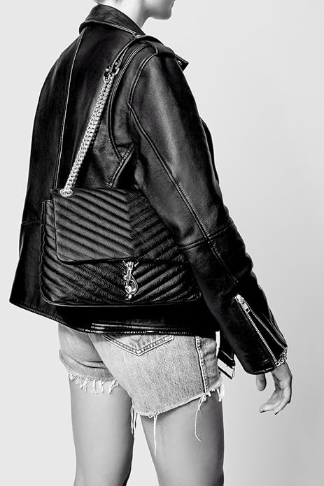 Rebecca Minkoff Edie Flap Shoulder Bag side view showing chain strap detail