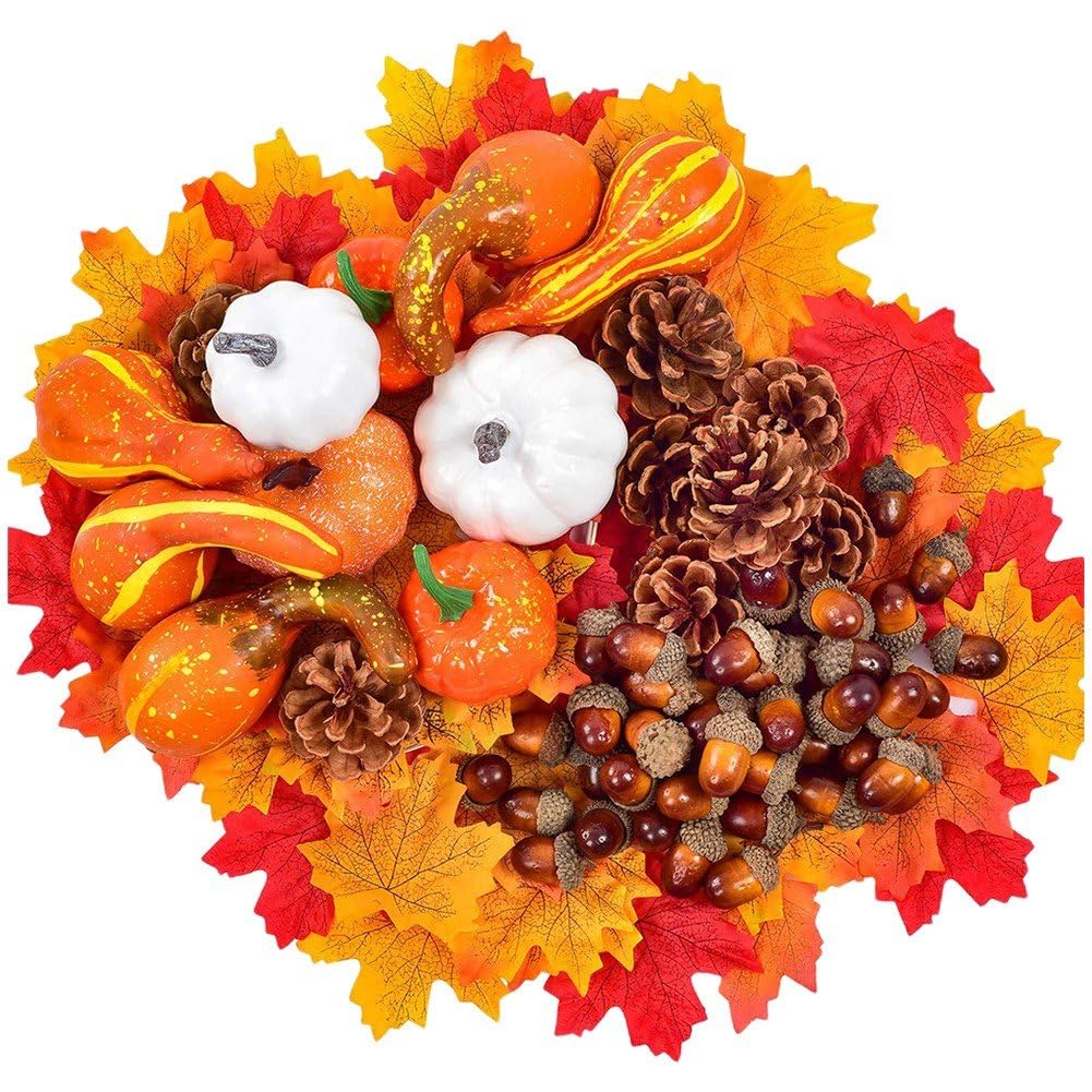 Calabaza de otoño sintética ultrarresistente y piñas naturales falsas que no se degradan
