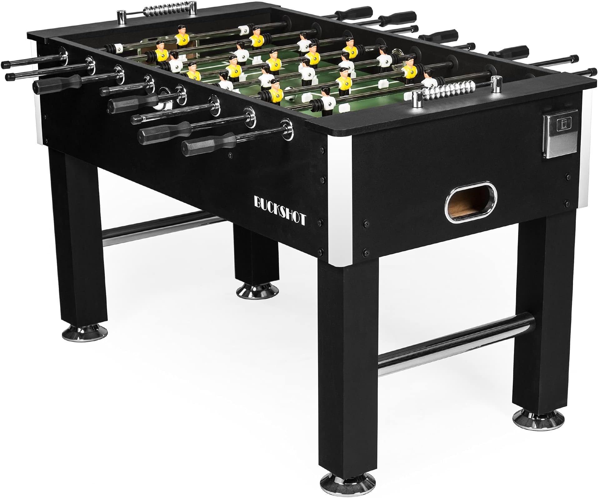 Buckshot Table Football Black woodcounters Soccer table with 2 balls, MDF cabinet, Foosball Table with Adjustable leg levelers and reinforced hollow rods