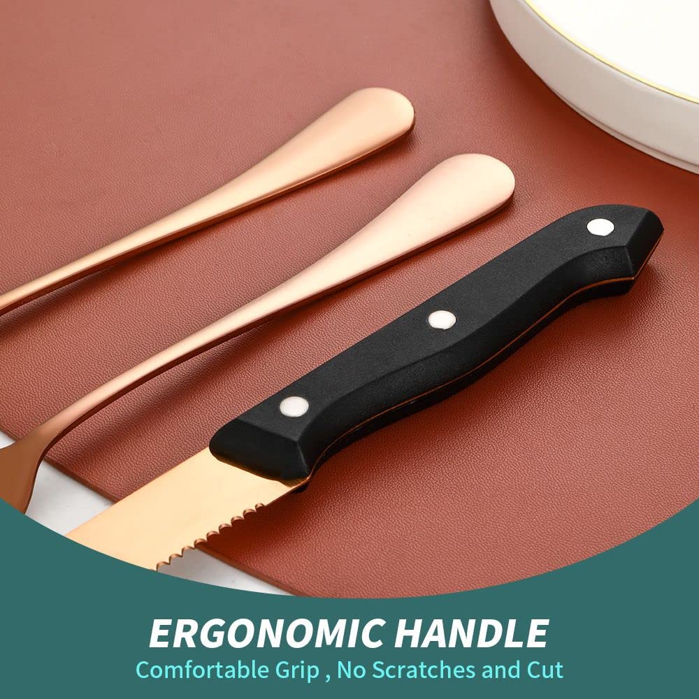 (24 piezas) Juego de cubiertos de cocina de acero inoxidable para 6, cuchillo de carne, tenedor, cucharaditas, comida occidental, postre, banquete, hotel, restaurante (oro rosa)