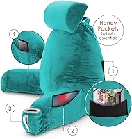 Vista 32 de Nestl Reading Pillow with Portable Laptop Lap Desk - Shredded Memory Foam Back Support Pillow for Sitting Up in Bed and Couch Rest Pillows with Navy