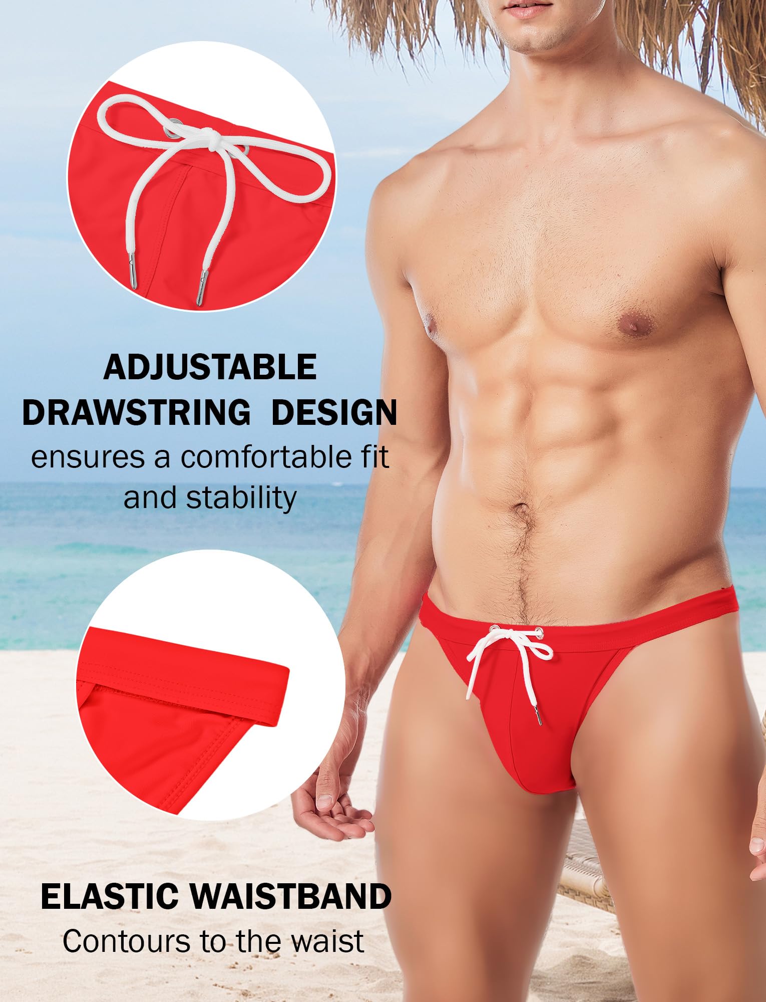 AIEOE Slip da bagno da uomo con scollo alto e coulisse, sexy, a vita bassa