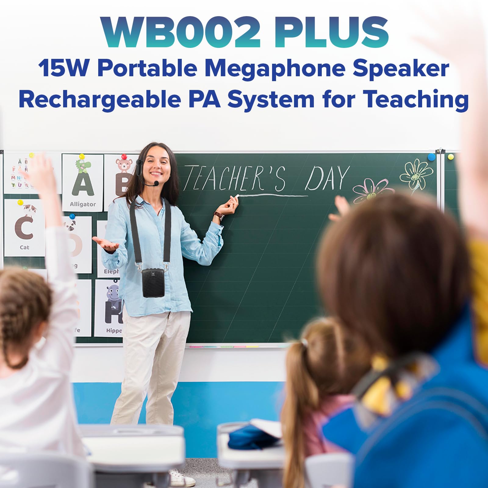 SANMIC Mini Wireless Voice Amplifier with Two Bluetooth Microphones,Portable Megaphone Speaker Rechargeable PA System for Teaching,15W 2600mAh Rechargeable Small Speaker with Headset Mic for Teachers