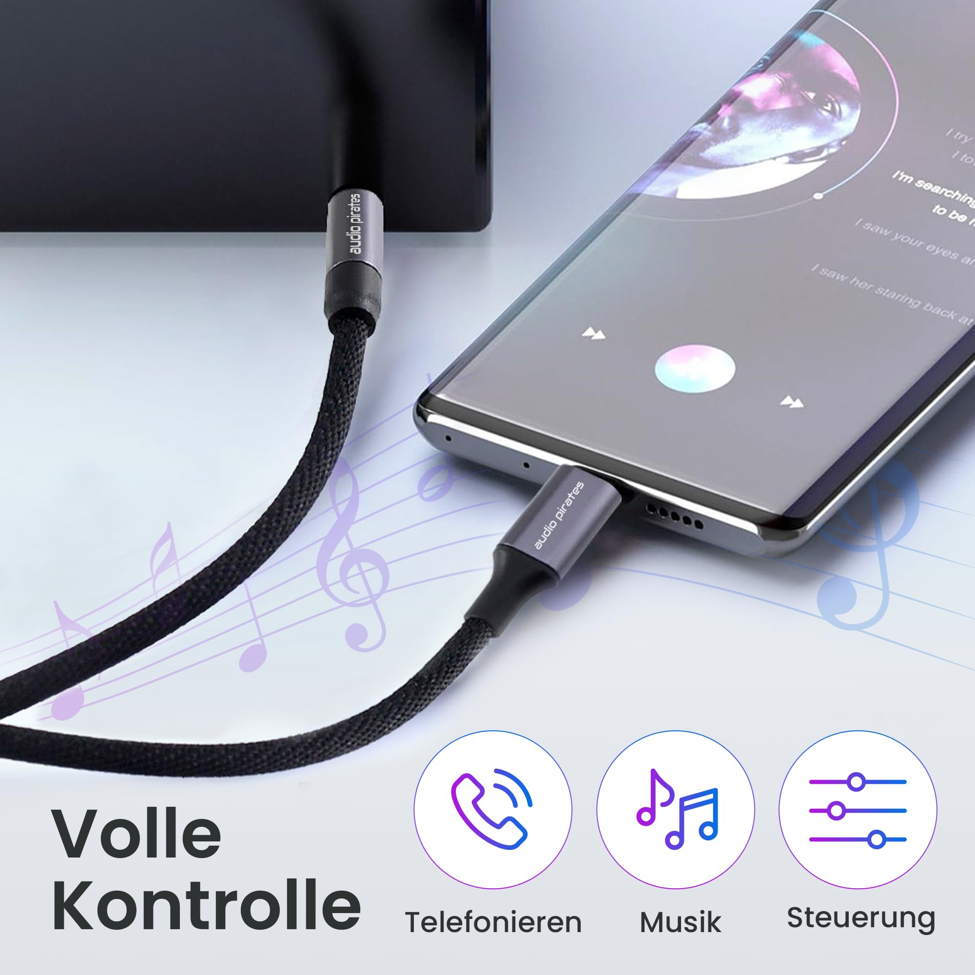 audio pirates HiFi USB-C auf Klinke Aux Kabel (2,0m) DAC | 3,5 mm Klinkenstecker | Nylon-Sleeve | Kompatibel mit iPhone 15/16/17 Pro/Max,Galaxy S26/S25/S24/S23/S22,iPad Pro | PERFORMANCE COLLECTION