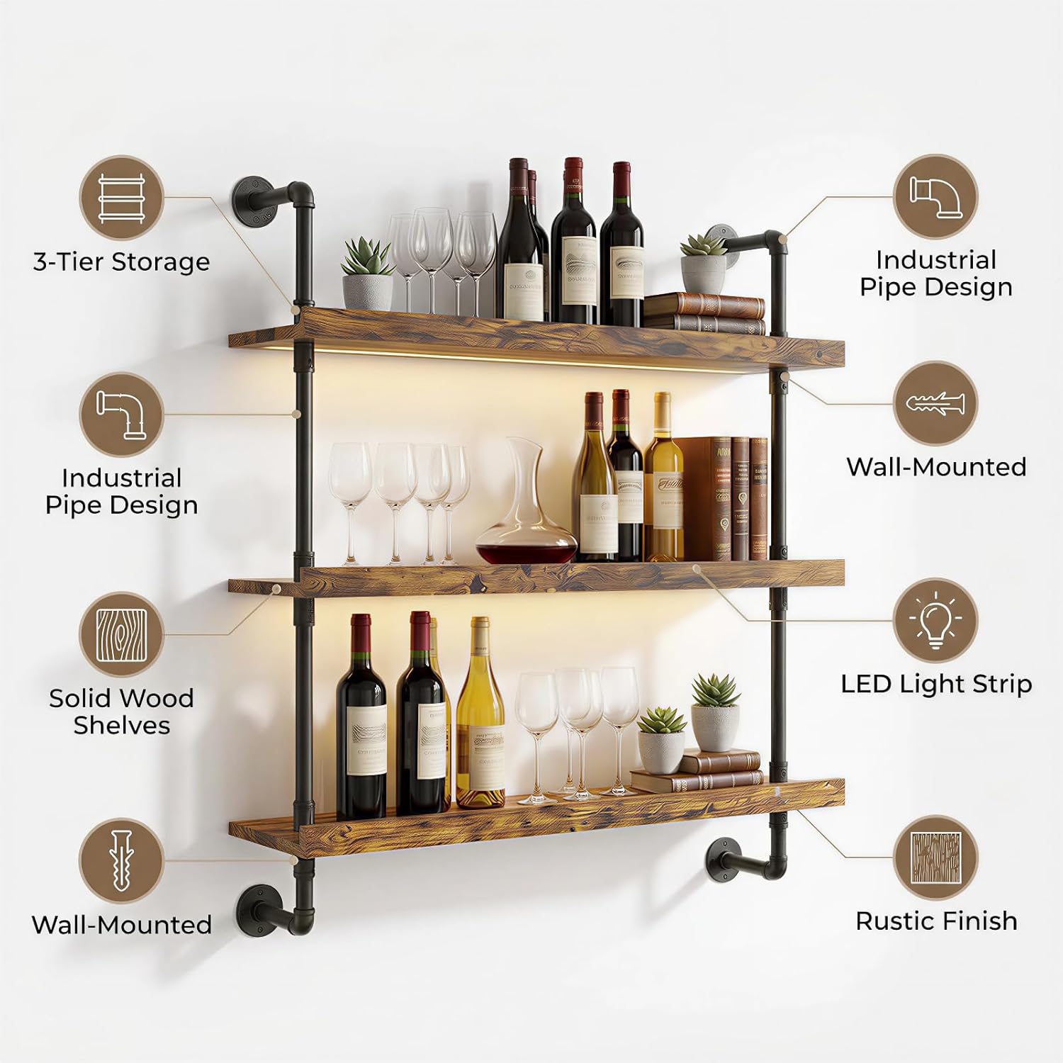 23.6“ Wall Mounted Wine Rack with LED Lights