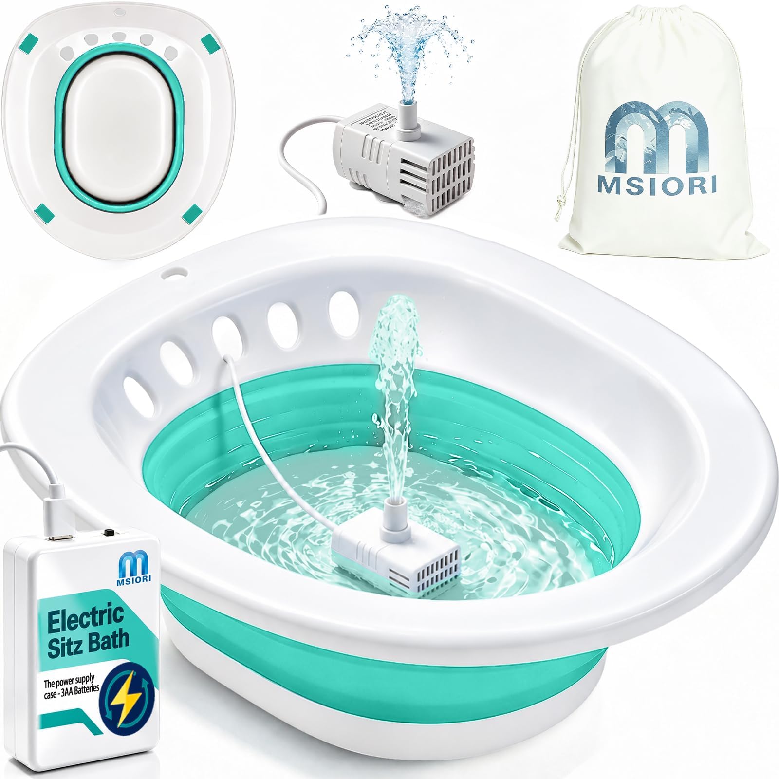 Msiori Electric Sitz Bath for Toilet Seat - Suitable for Pregnant Women and Perineal Care, Hemorrhoids, Sits Bath Kit for Women, Perineal Soaking - Yoni Steam Seat - Collapsible - Green