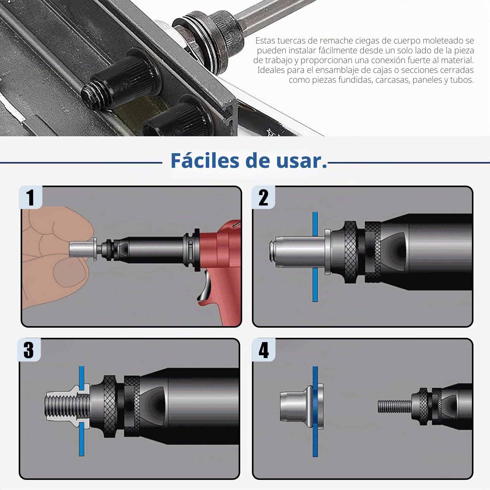 Glarks Kit de Tuerca de Remachado M3-M12 Cabeza Plana Acero Inoxidable Galvanizado Negro 320 Piezas