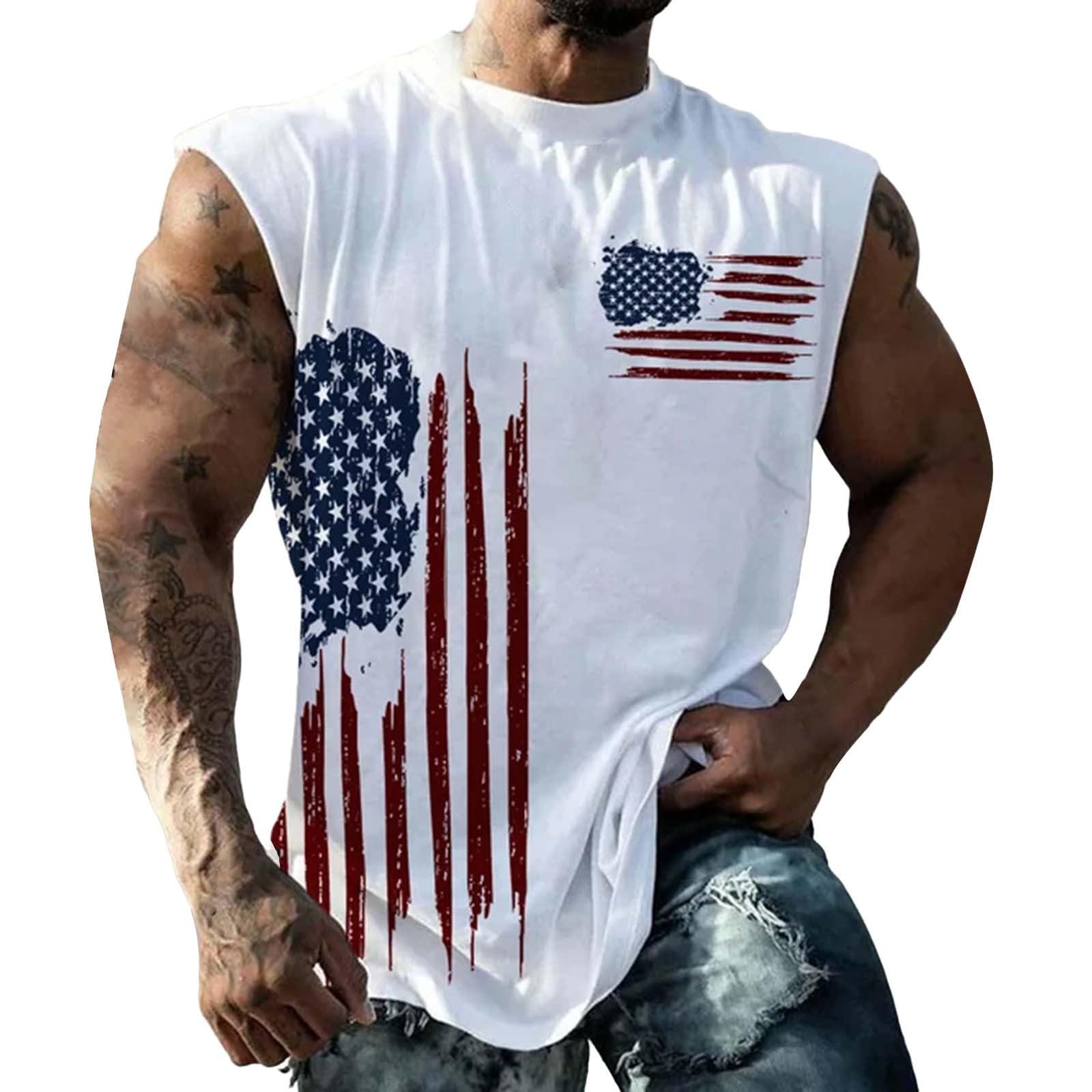 Generic American Flag Tank Top Mens 4th of July Patriotic USA Sleeveless Graphic Muscle Shirts Summer Workout Gym Funny Tanks