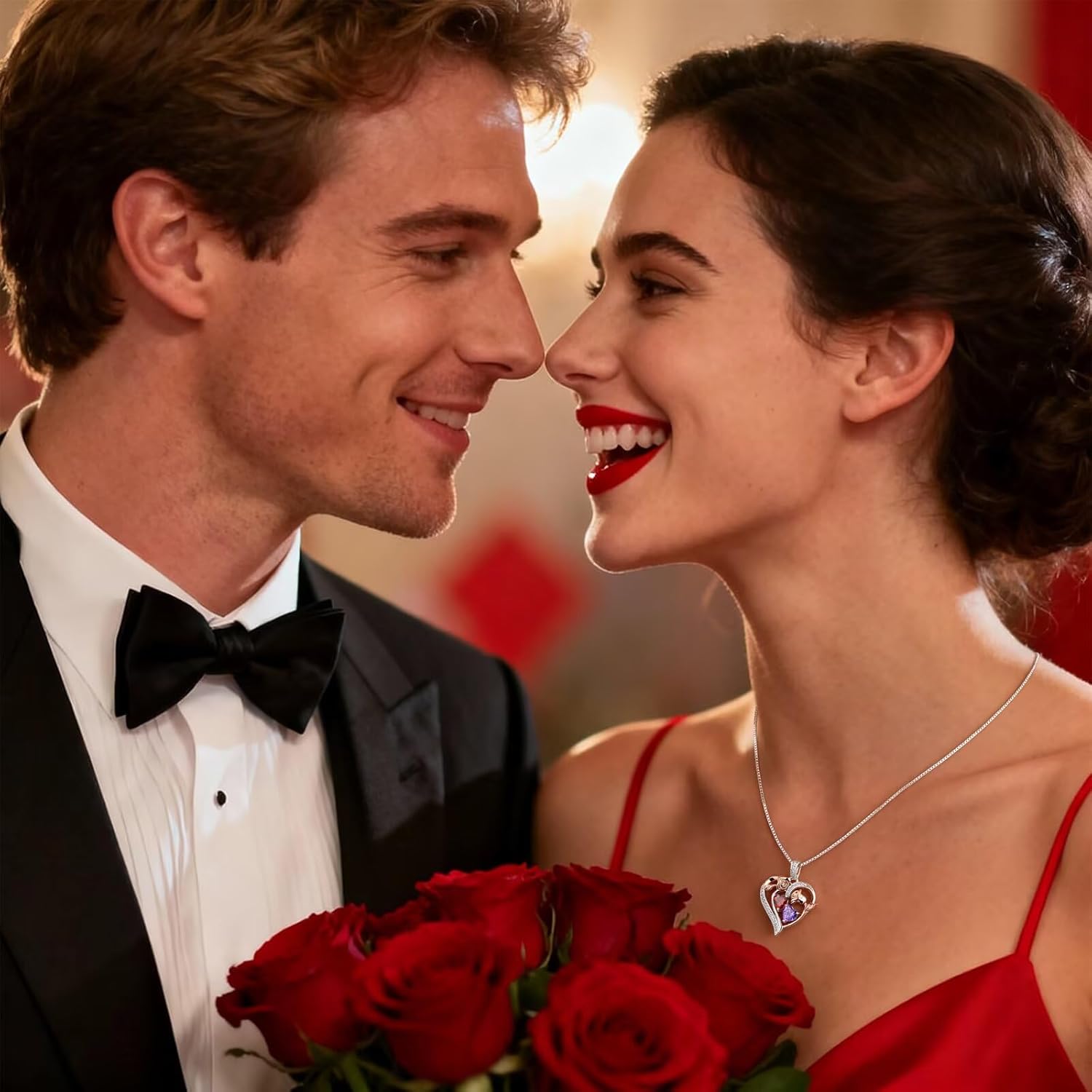 Iefil Birthstone Necklace for Women - 925 Sterling Silver Rose Heart Necklace, Birthstone Jewelry, Anniversary Birthday Gifts for Wife Girlfriend Mom Daughter - Image 2