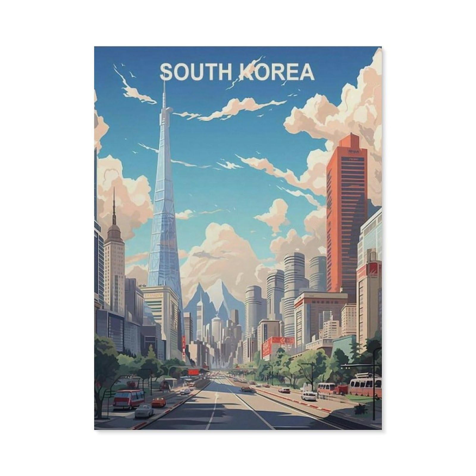 BEAYODKP 5D DIY Diamond Painting Kit，South Korea Vintage Travel Posters，Crystal Mosaic Full Drill Round Diamond Painting Embroidery Accessories（50 x 60 cm/19.68 x 23.62 inches）-BX57