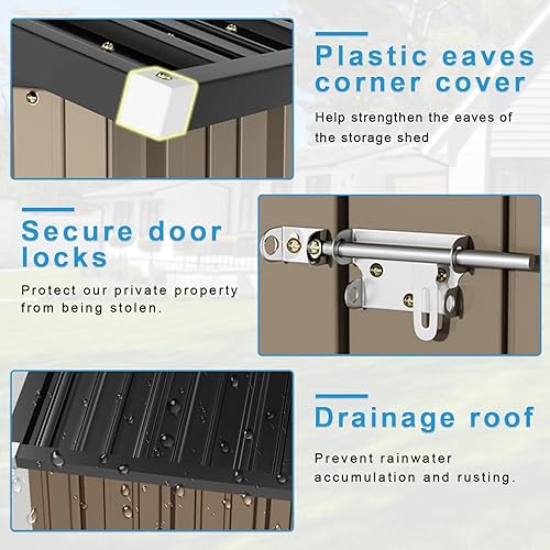 Miniatura 3 de Cobertizo de almacenamiento para exteriores, cobertizo de herramientas utilitarias de 5 x 3 pies con puerta con cerradura, cobertizo de acero