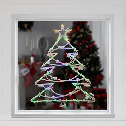 Miniatura 3 de Decoración de silueta de ventana de árbol de Navidad con luz LED de 16 pulgadas