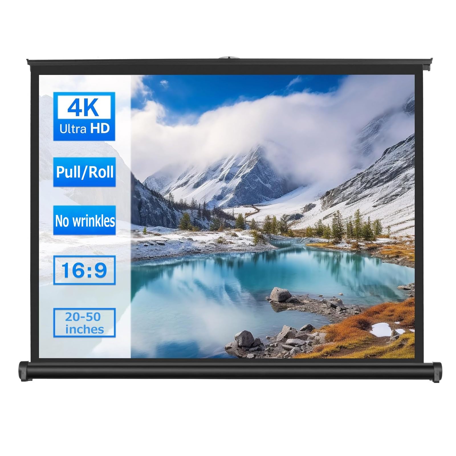 Schermo Per Proiettore Manuale Da 20-50 Pollici, Ultra 4K 4:3 16:9 FHD Telo Per Proiezione Portatile, Retrattile Pull Up Projector Screen, Per Casa Ufficio All`Aperto Teatro Tavolo(16:9 50 inch)