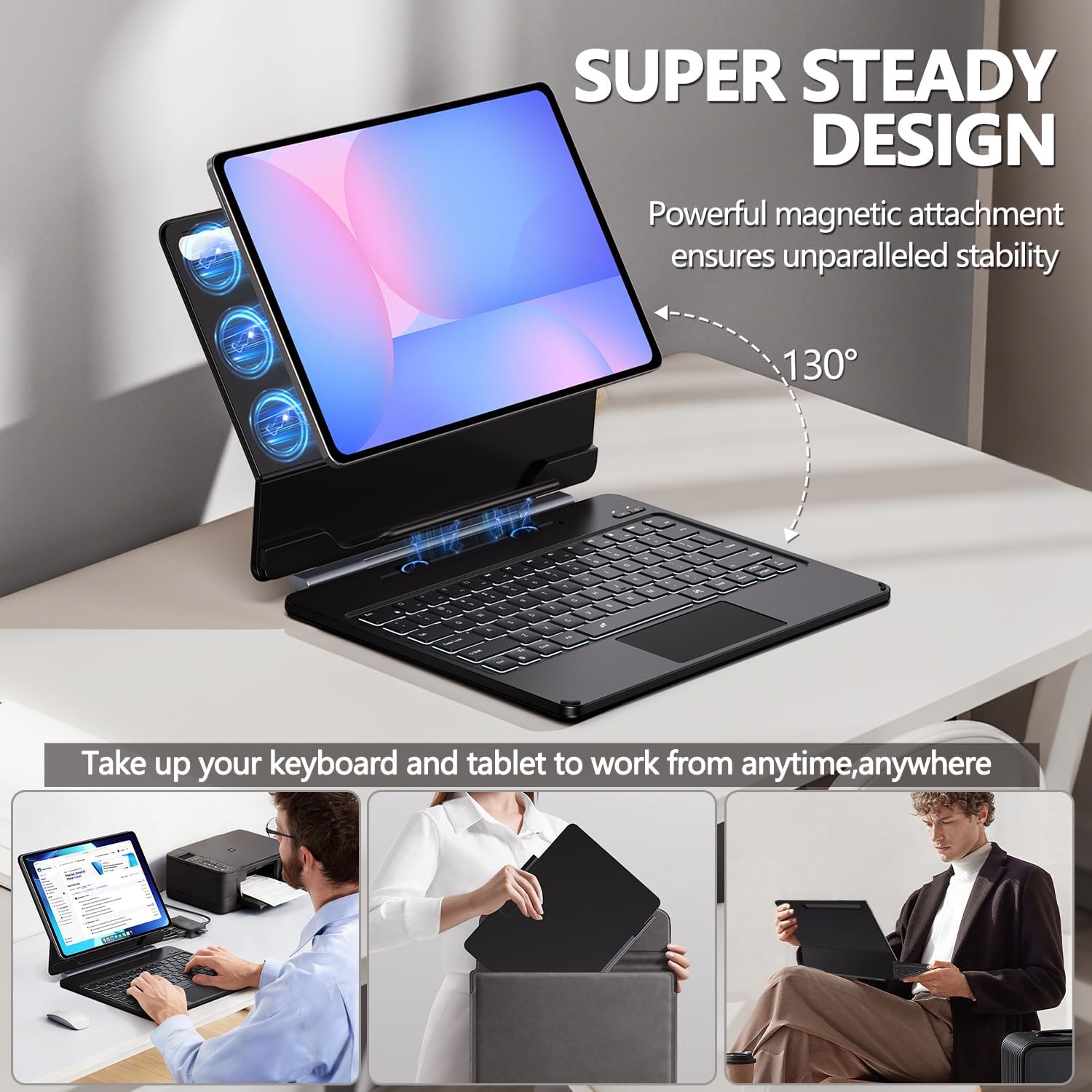 ORDA Keyboard Case for Samsung Galaxy Tab S10 FE Plus 13.1" Case with Keyboard Lightweight Magnetic Floating Cantilever Stand Precise Multi-Touch Trackpad Backlight S Pen Holder AI Keys