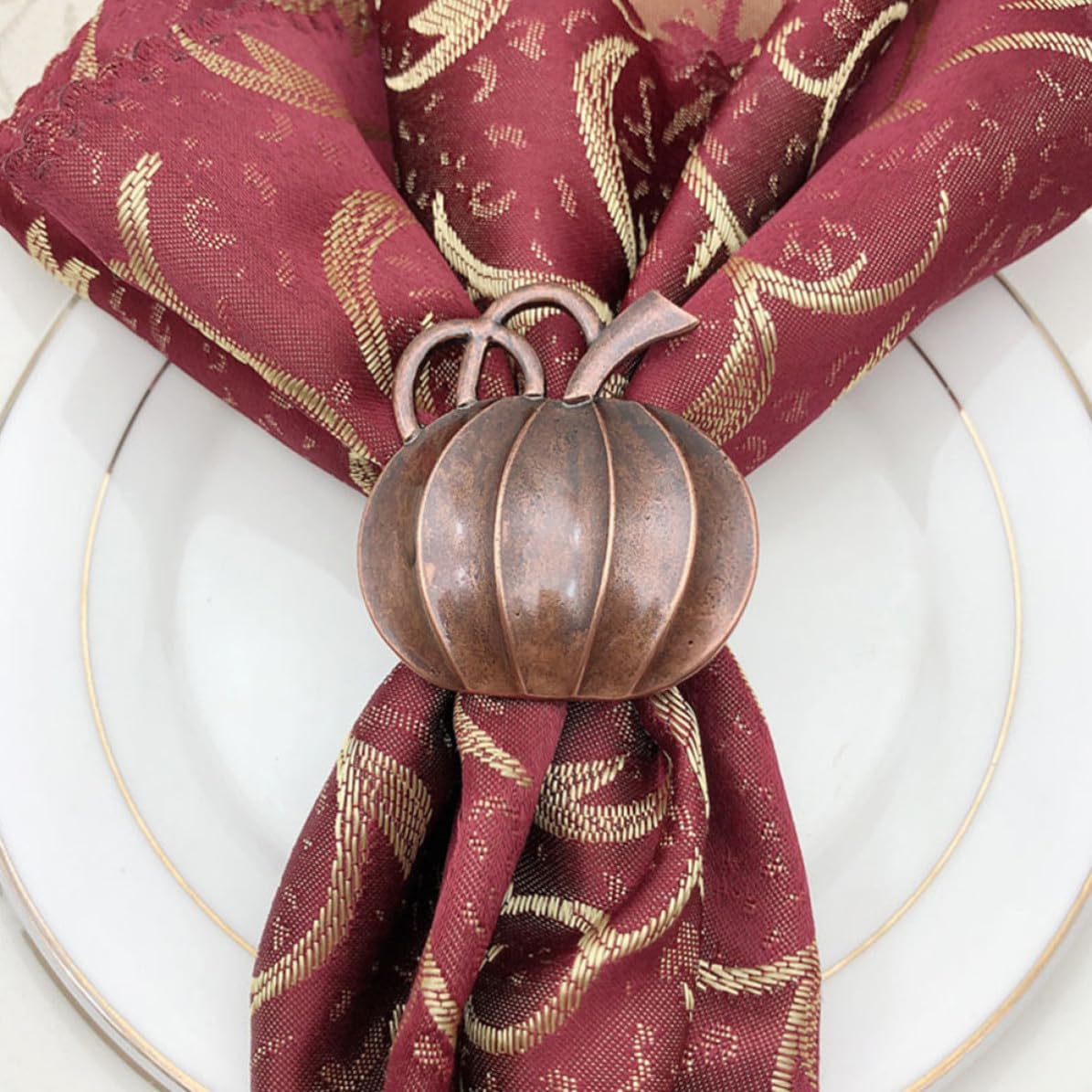 Vintage Pumpkin 4pcs Napkin Rings Alloy for Christmas Restaurant Table