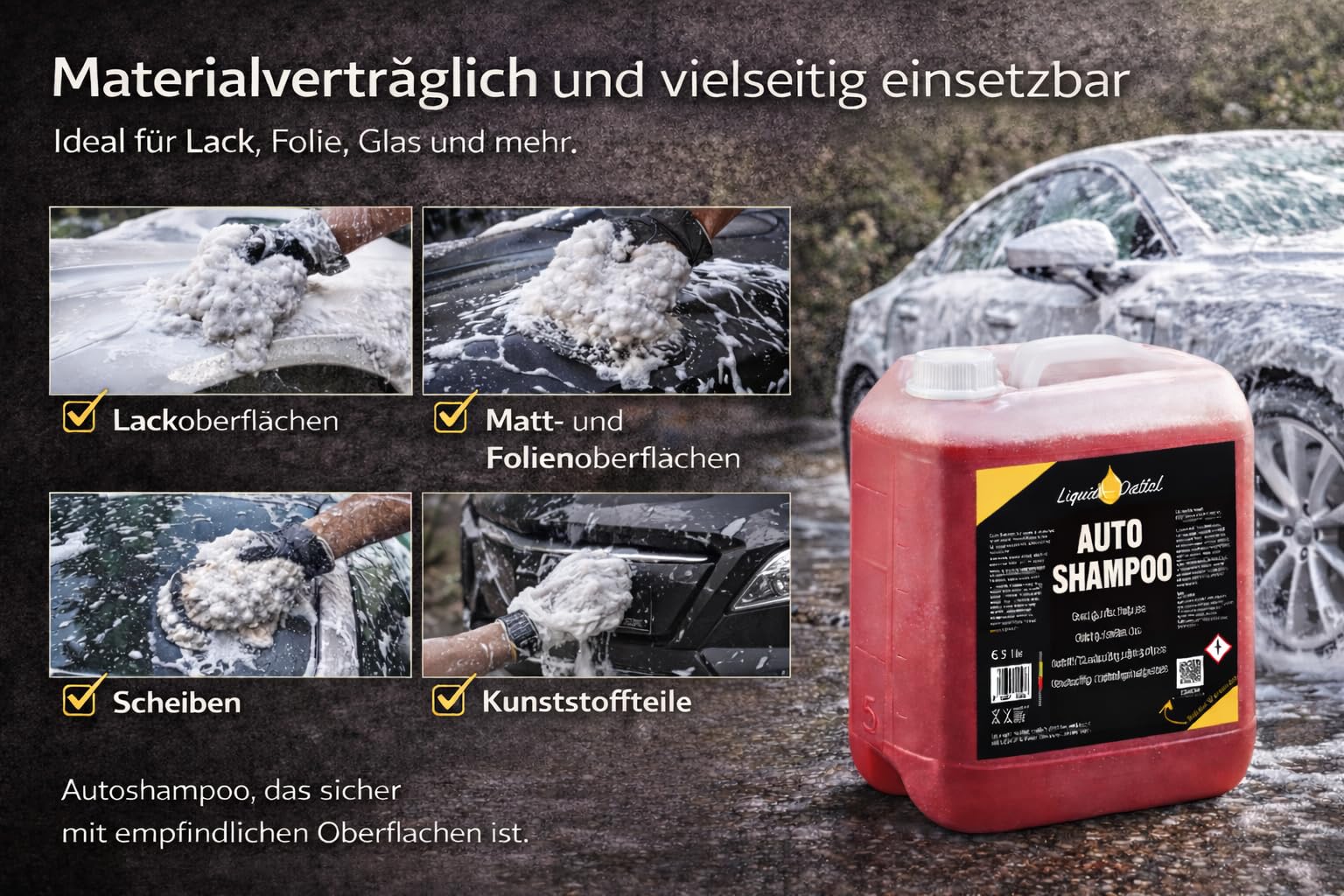 Liquid Outlet Autoshampoo 4x 5L – Hochkonzentriertes Auto Shampoo mit Kirschduft & Nanotechnologie – Lackschonendes Autowaschmittel & Schaumreiniger – Made in Germany