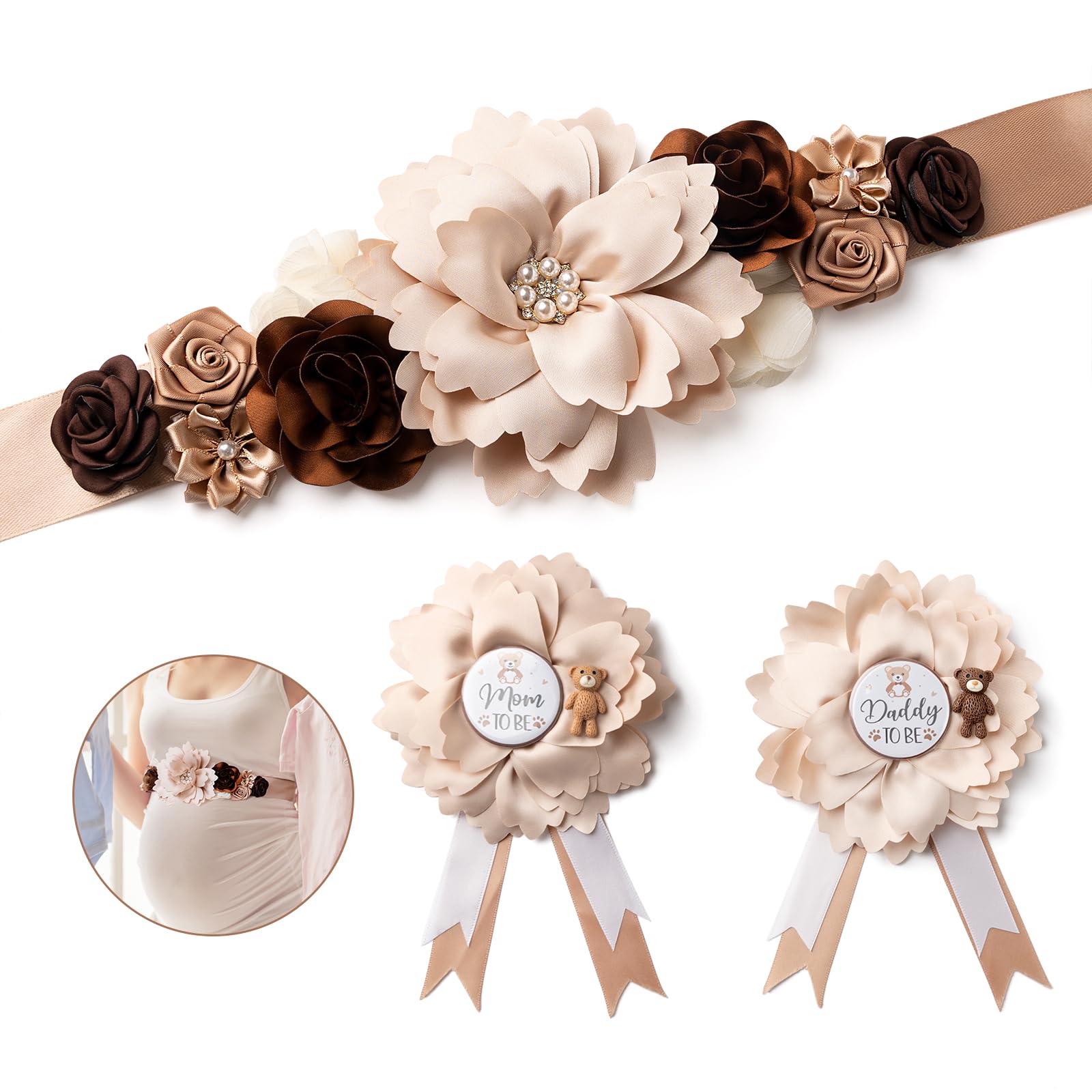 Mom to Be Sash Baby Shower Decorations Set, Gender Reveal Party Gift for Expectant Parents