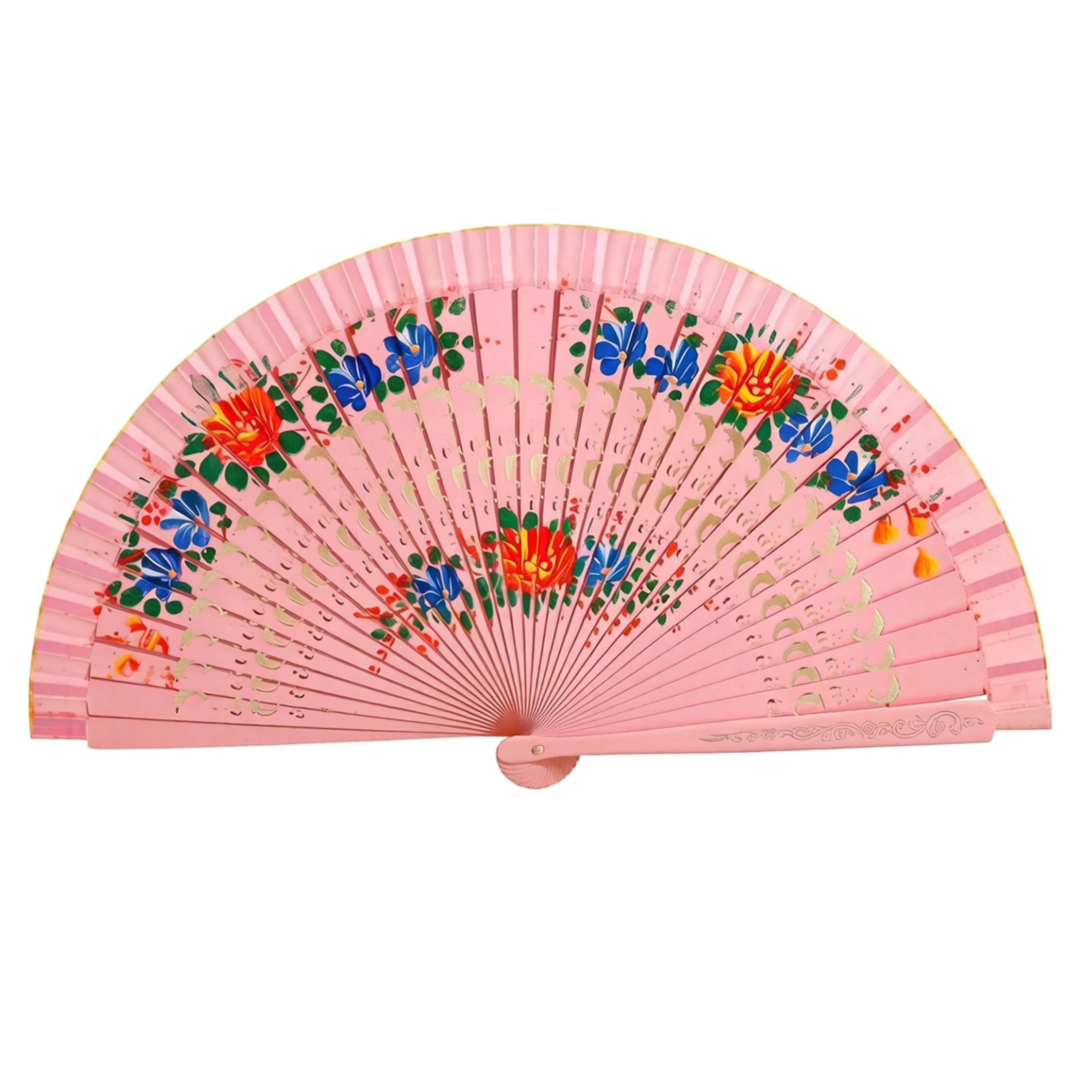 Sjfbebsy Elegant Spanish Fan, Double Sided Hand Painted Florals Wooden Hand Fan For Performances And Decoration