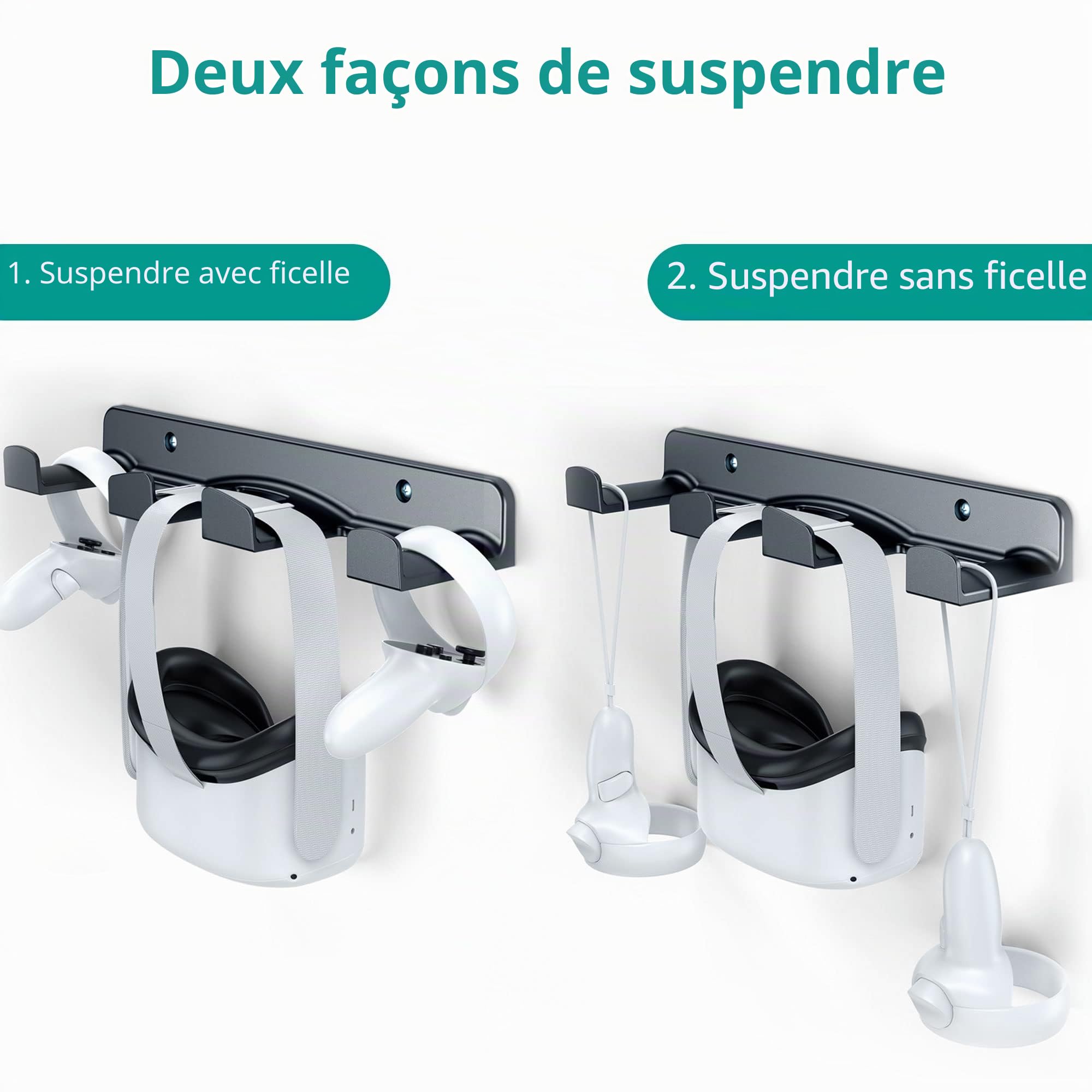 HomeMount Support Mural de Rangement pour Casque VR - Compatible avec Meta/Oculus Quest 2/Quest/Rift/Rift S/Valve Index/HTC Vive/HP Reverb G2/ Playstation VR, Porte-Manette de Jeu (noir)