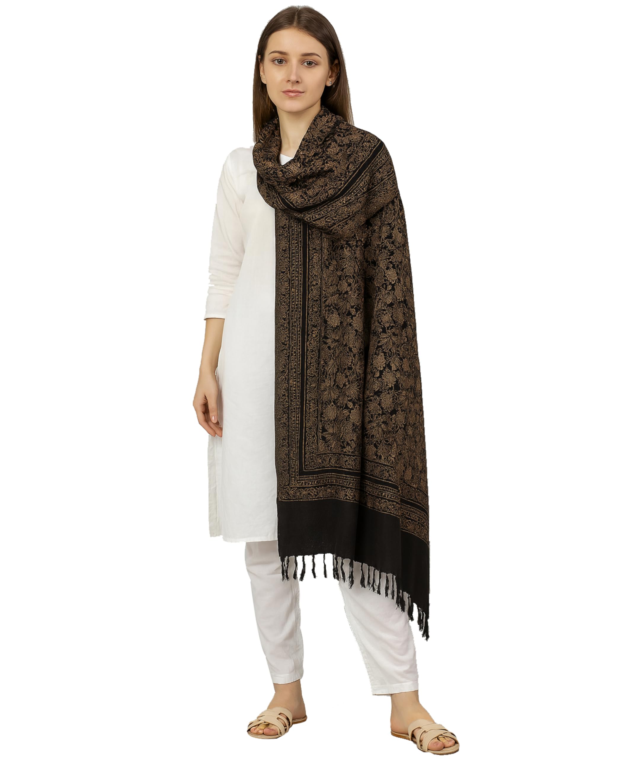 Women's Kashmiri Design Wool Blend Shawl for Winter– Soft Warm Winter Stole with Elegant Floral Printed Pashmina Style Wrap for Party & Casual Wear-image-30