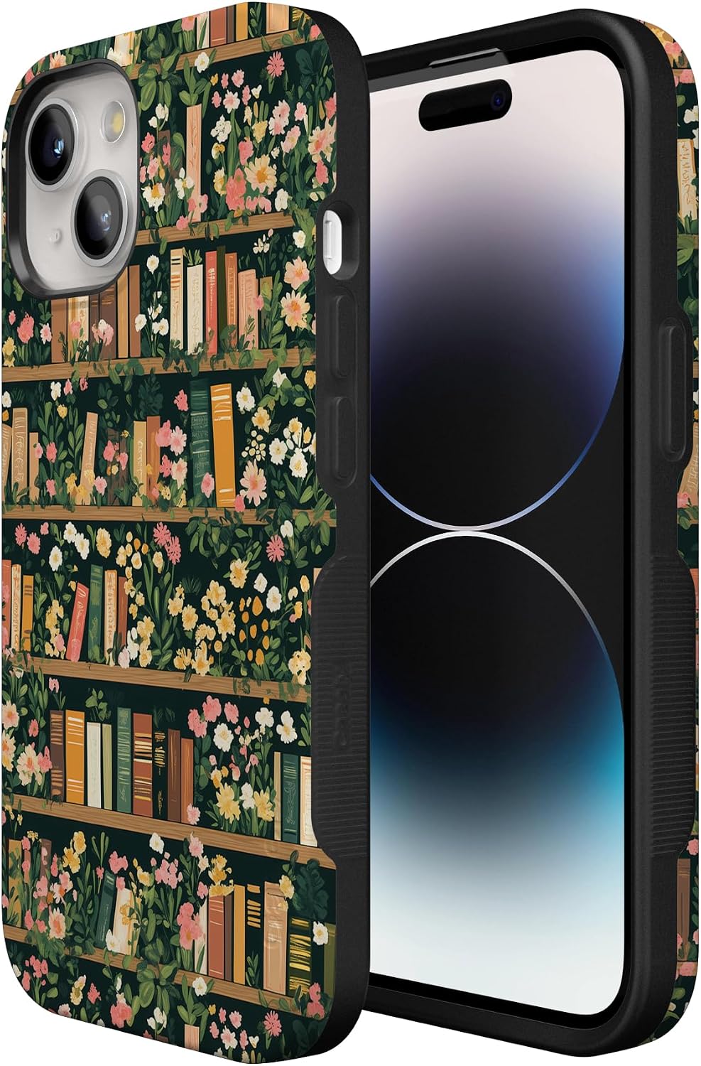 Casely iPhone 15 Case | Book Nook | Floral Library | Bold Protective Design | Compatible with MagSafe