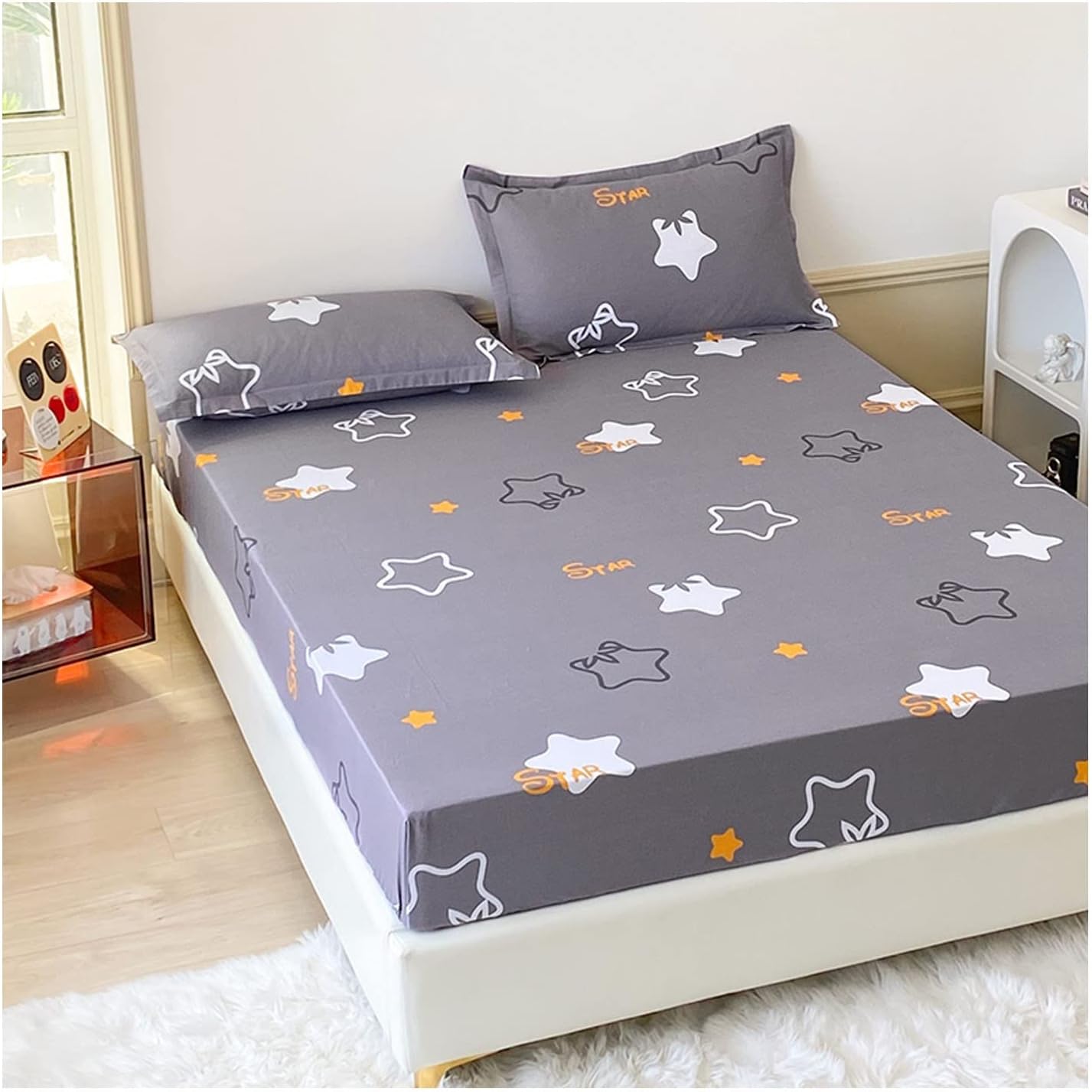 BLUNOA Fitted Bottom Sheet Only Twin Printing Adult Kids Fitted Sheets Only Ultra-Soft Cotton 25cm Deep Pocket Bed Sheets King Full Queen Small Double (Color : O, Size : 90x190+25 cm)
