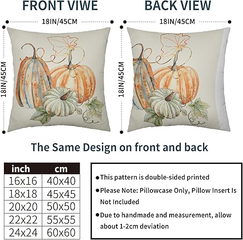 Miniatura 80 de Juego de 2 fundas de almohada de otoño de 18 x 18 pulgadas, diseño de calabaza, girasol, girasol, Acción de Gracias, decoración para exteriores