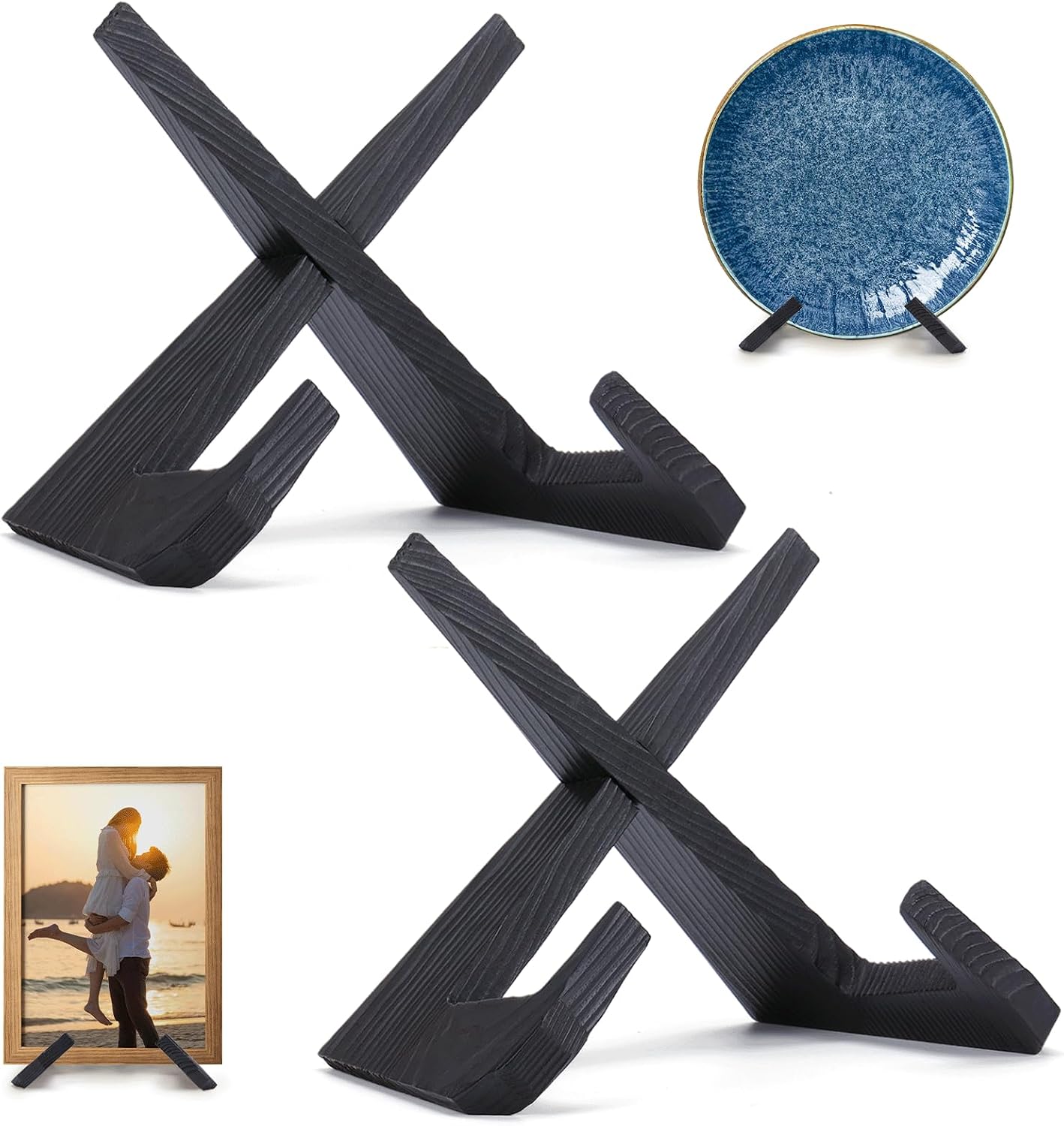 XKDOUS 2 Pack Plate Stand for Display Wood Picture Frame Cookbook Holders