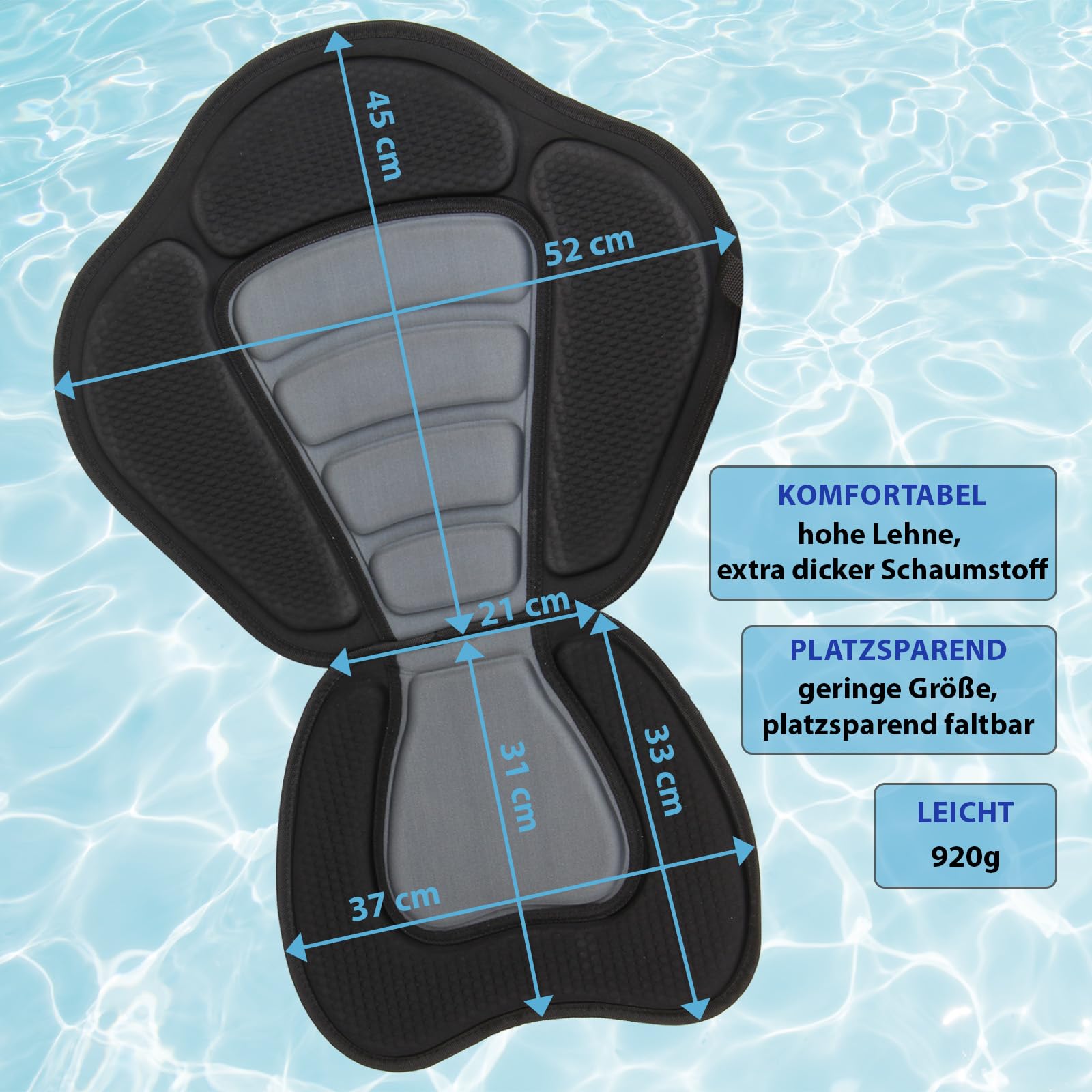 ALPIDEX Sitz SUP Kajak Sitz Stand Up Paddle Board Surfboard Paddleboard 32x38 cm Bequeme Gepolsterte Sitzfläche 52x45 cm Rückenlehne Verstellbar Komfortable Sitzposition