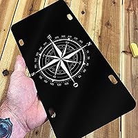 Vista 5 de Placa de matrícula frontal de rosa de los vientos en blanco y negro, placas de matrícula decorativas de aluminio, divertida placa de metal