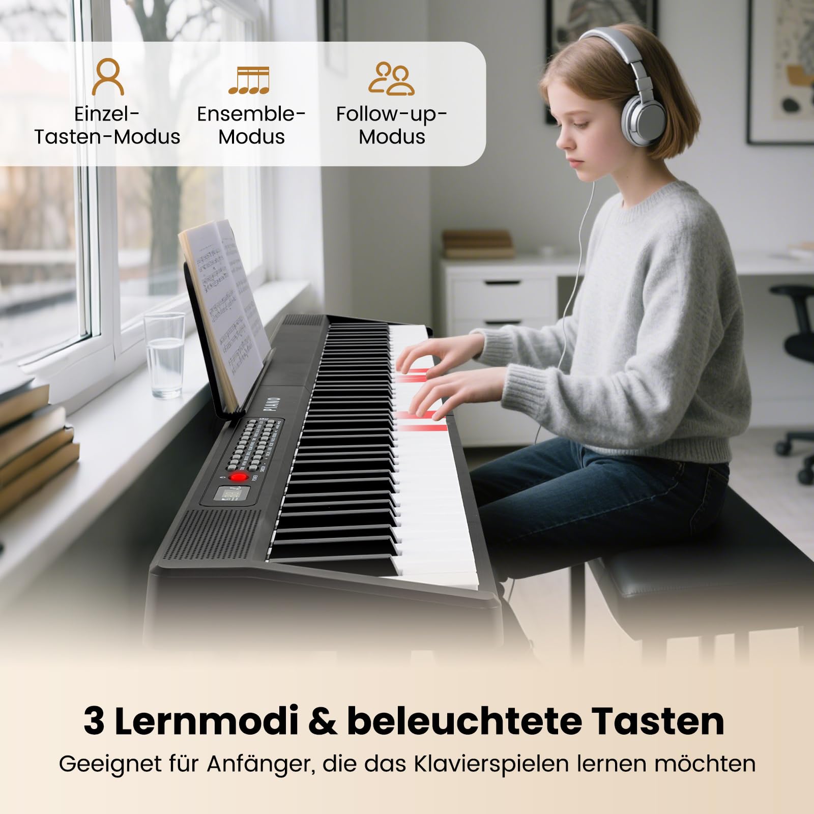 COSTWAY 88-klawiszowy keyboard Piano, składany fortepian, elektroniczny keyboard z funkcją split & 3 trybami nauki & pedałem sustain, przenośny fortepian cyfrowy z podwójnymi głośnikami, MP3/USB/MIDI