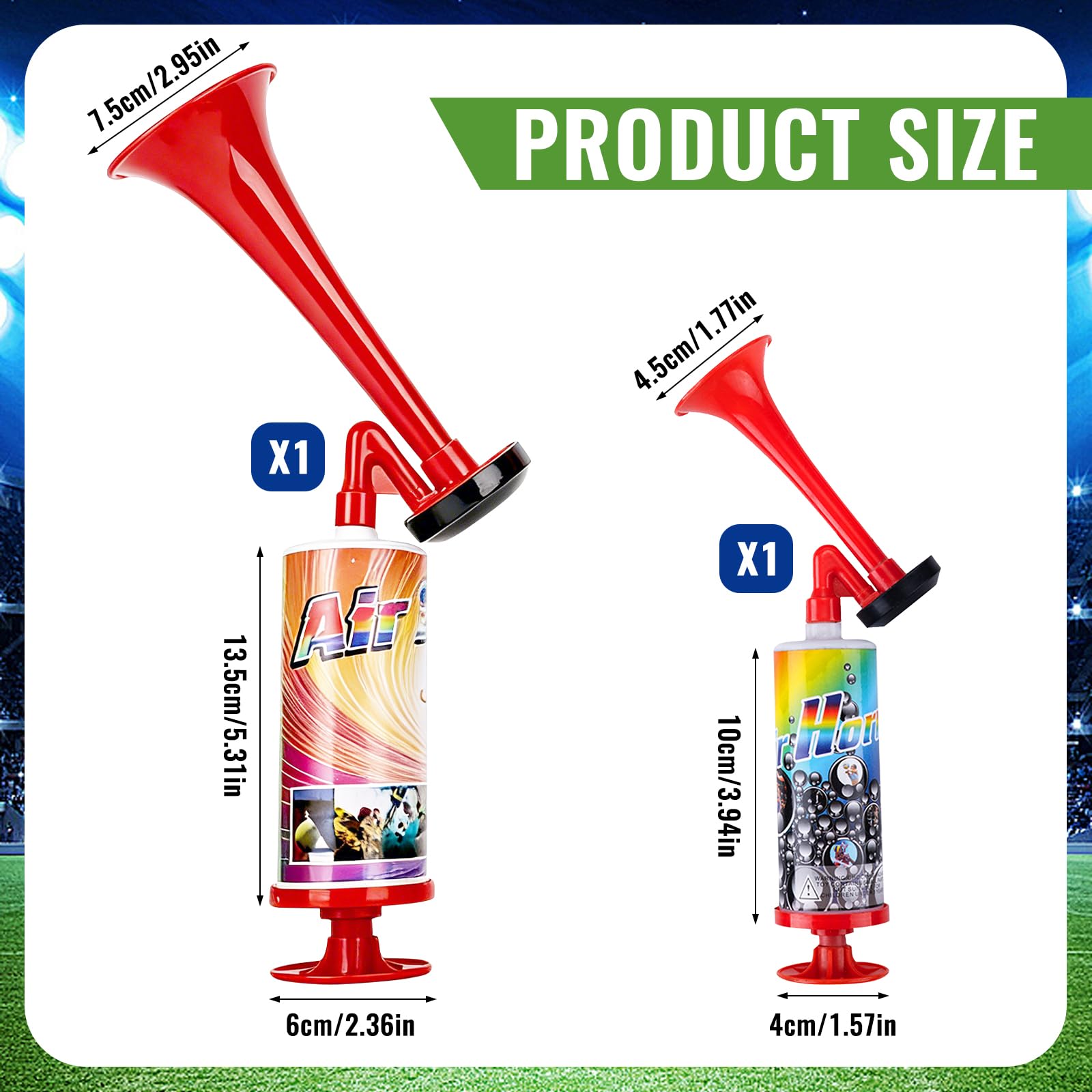 Tromba Stadio ad Aria Manuale, 2 Pezzi Palmare Air Horn Stadion Trombo, Trombe ad Aria Compressa per Tifare alle Partite e alle Feste della Coppa del Mondo
