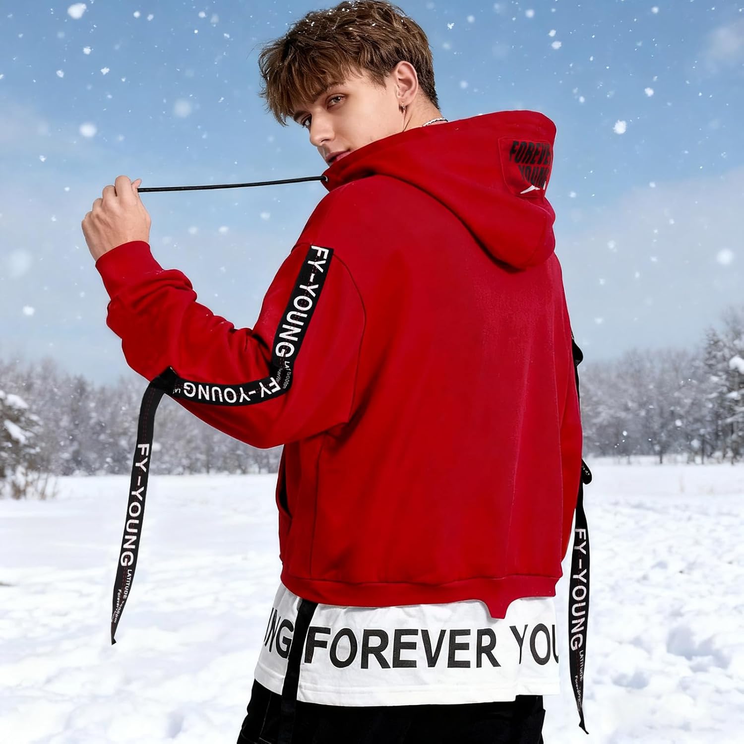 Mens Hoodie Fashion Pullover Letter Print Top Blouse Tracksuits Techwear Patchwork Long Sleeve Hip Hop Sweatshirt - Image 4