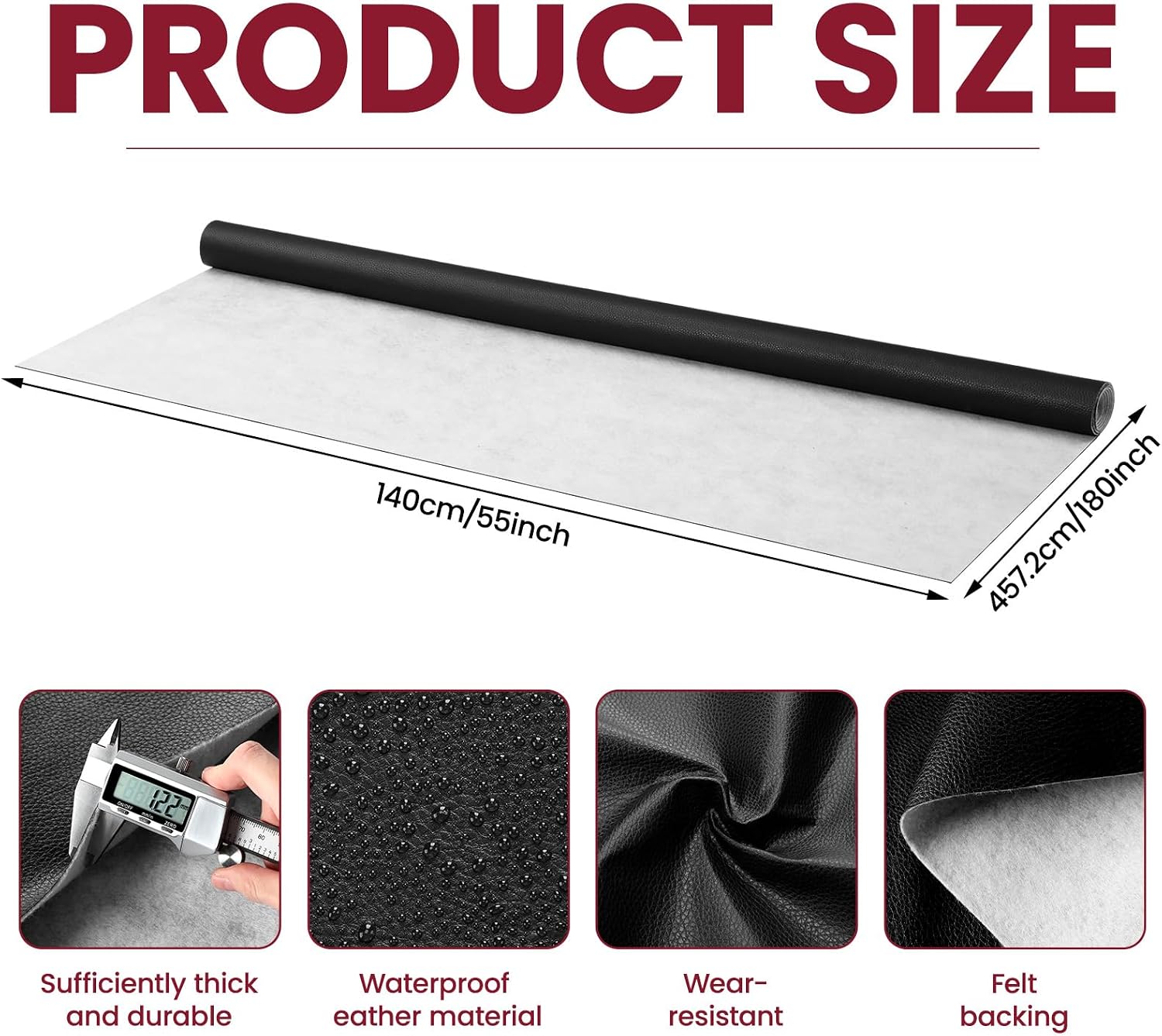55 Inch x 15 ft Black Marine Vinyl Fabric Upholstery Faux Leather Sheet, Outdoor Boat Automotive Chair Upholstery, DIY and Crafting Pleather